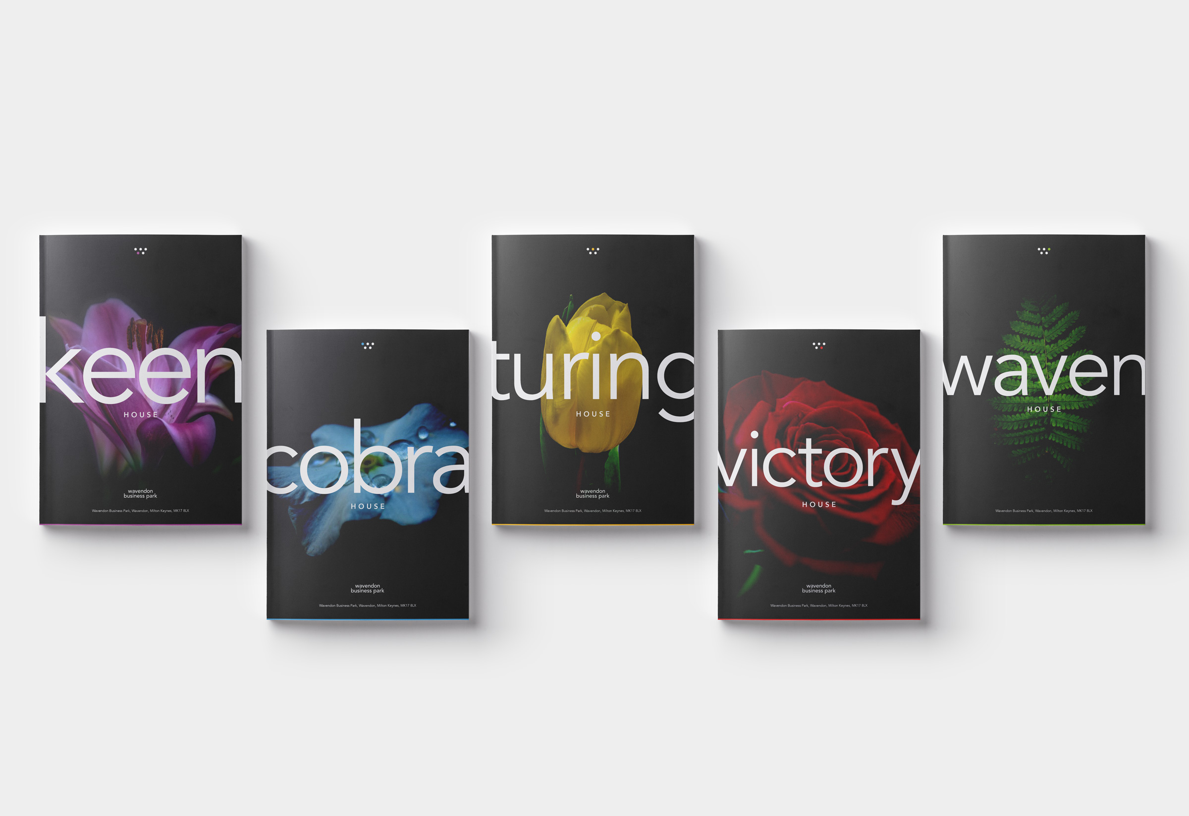 Suite of brochures for each of the building identities at Wavendon.