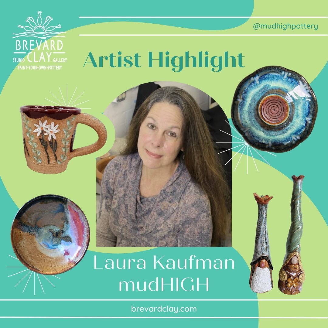 Brevard Clay's Artist Highlight for the month of March is Laura Kaufman, @mudhighpottery 

She designs and creates small batch functional and ornamental pottery and gifts; where mother nature is always in vogue.
You can see and purchase her work in o