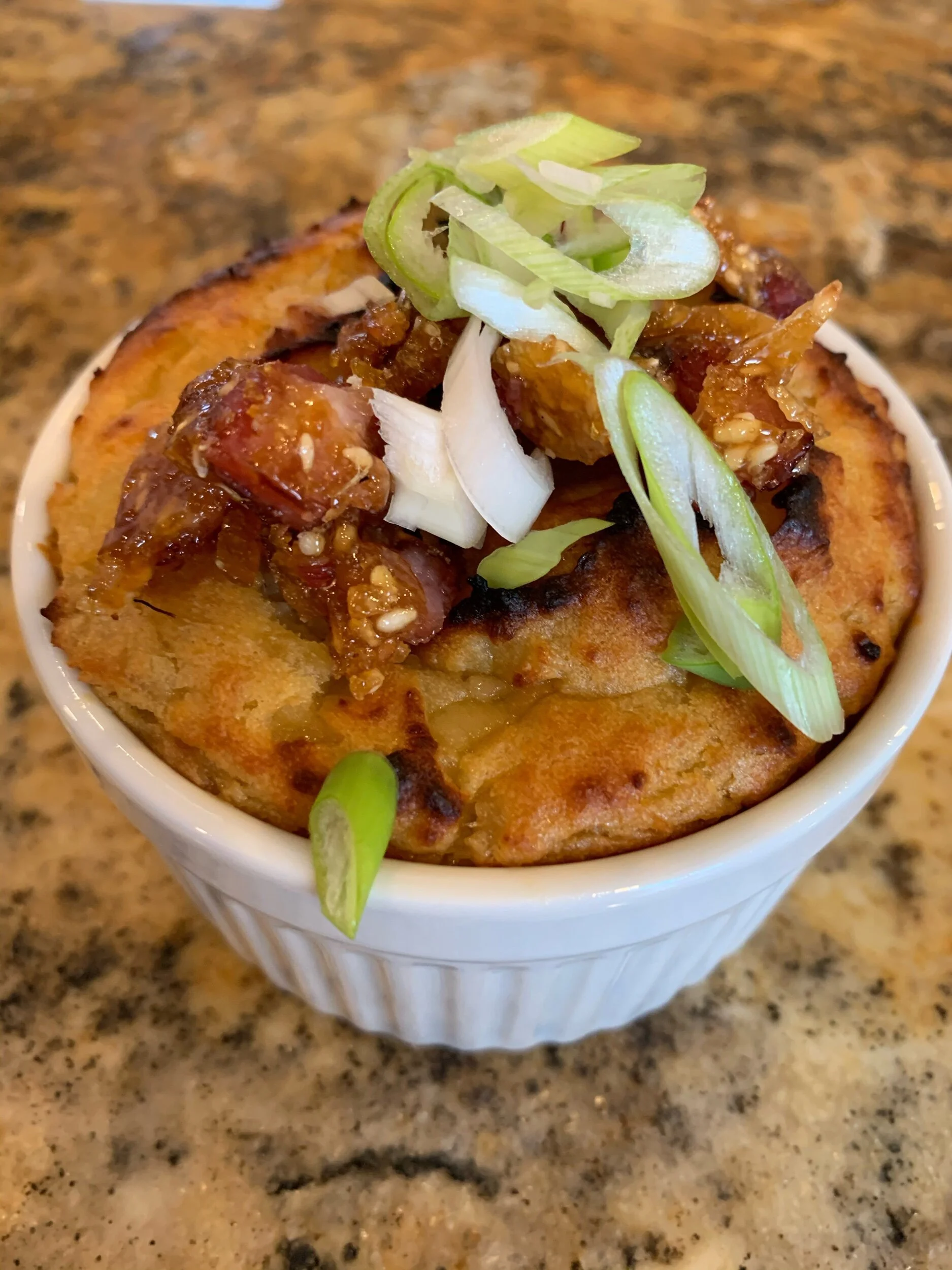 White Sweet Potato Gratin with Bacon Sesame Crunch