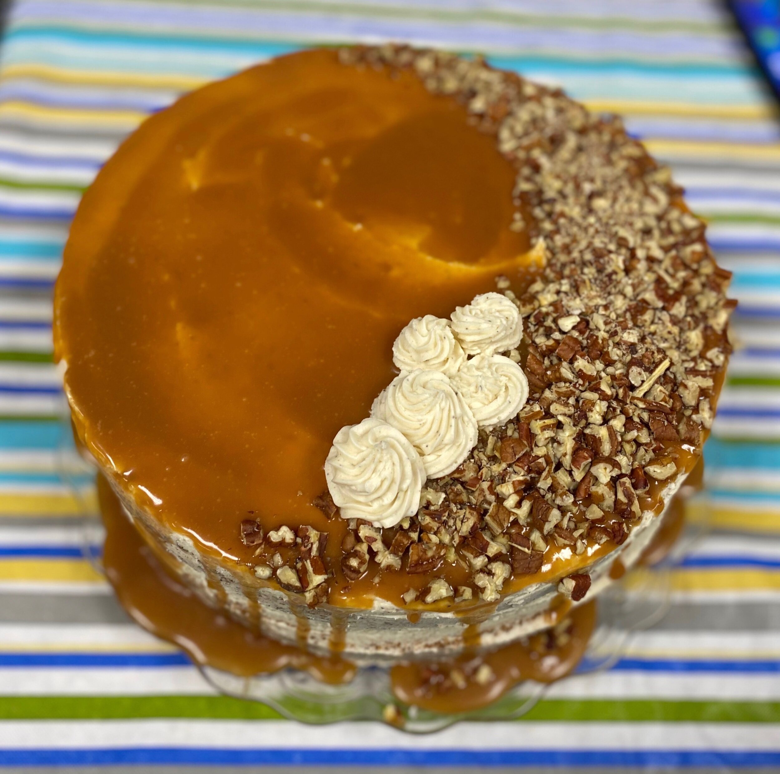 Bourbon Pecan Caramel Cake with Brown Butter Frosting
