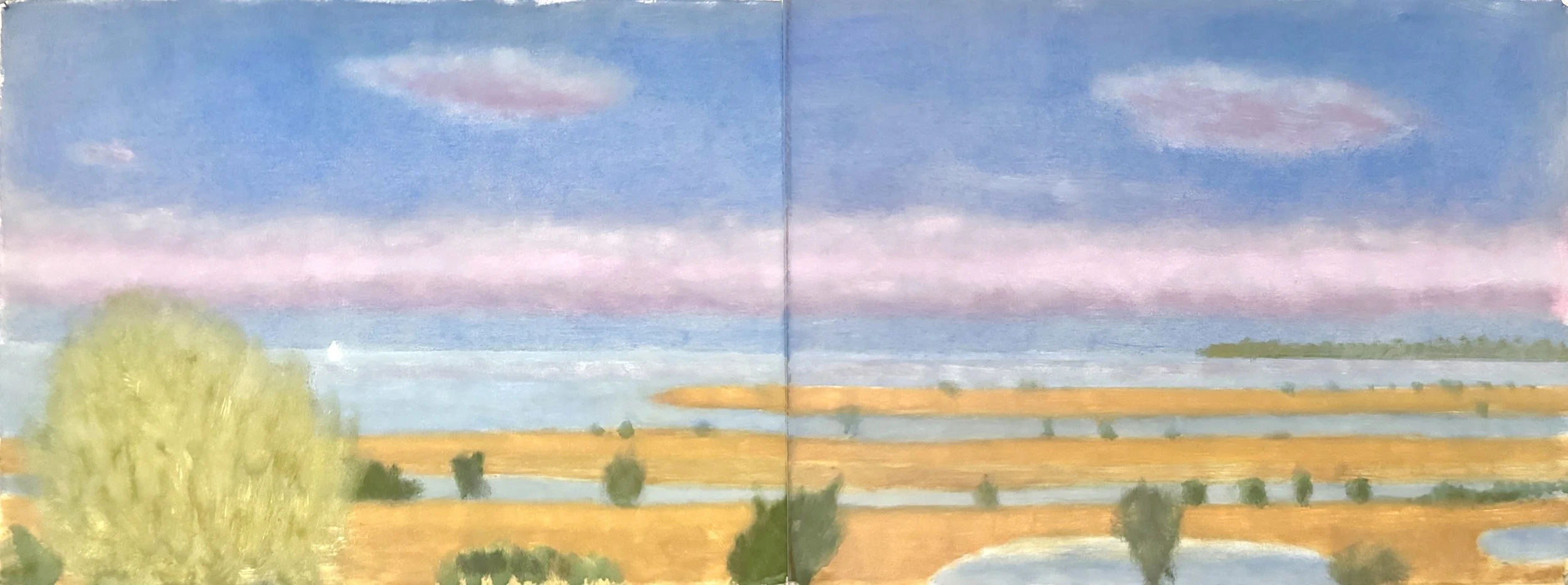  Causeway VIII  oil on paper, 11’” x 30” 