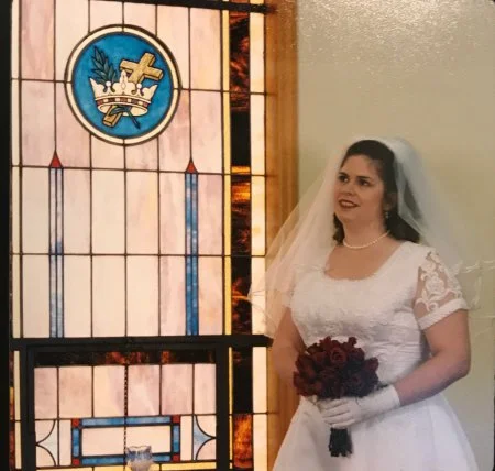 On my wedding day, thinking about how much I love Bill and pizza