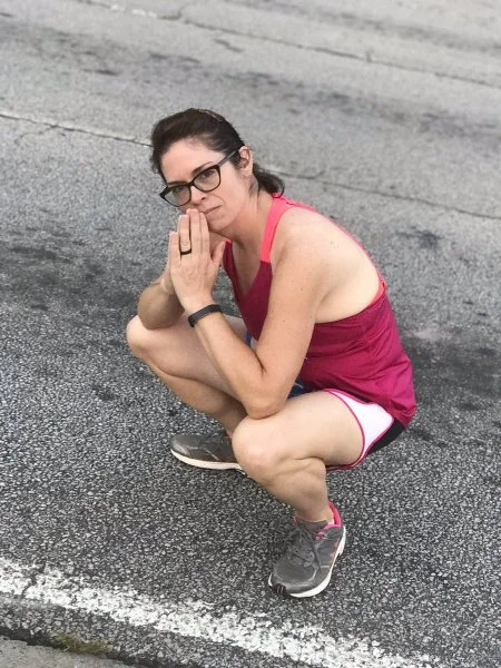 Before the Peachtree Road Race, praying I don't pull a hammy.