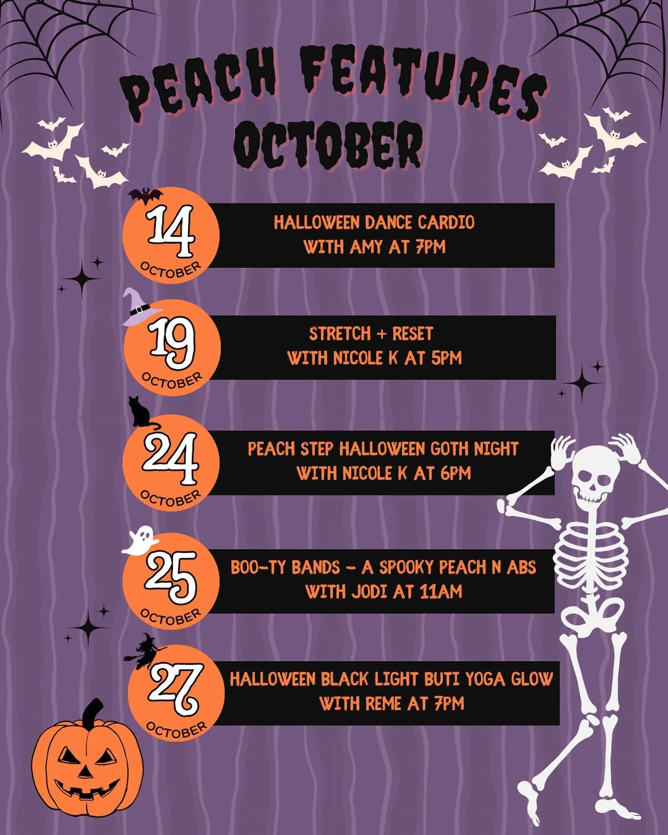 Hey boooo-tiful 👻 We got lots of spooky fun Halloween classes coming your way 🎃 Sign up ahead of time so you ghouls don&rsquo;t miss out on the fun! Spook ya later 🔮