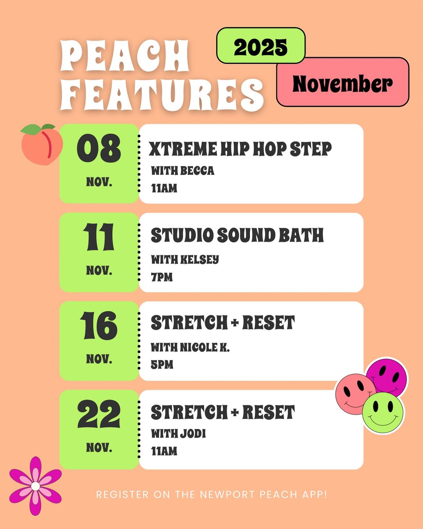 November is here and we got our features locked in! 🍑 Remember to sign up ahead of time to secure your spot! ❤️ Have questions on any of the features? Send us a DM!