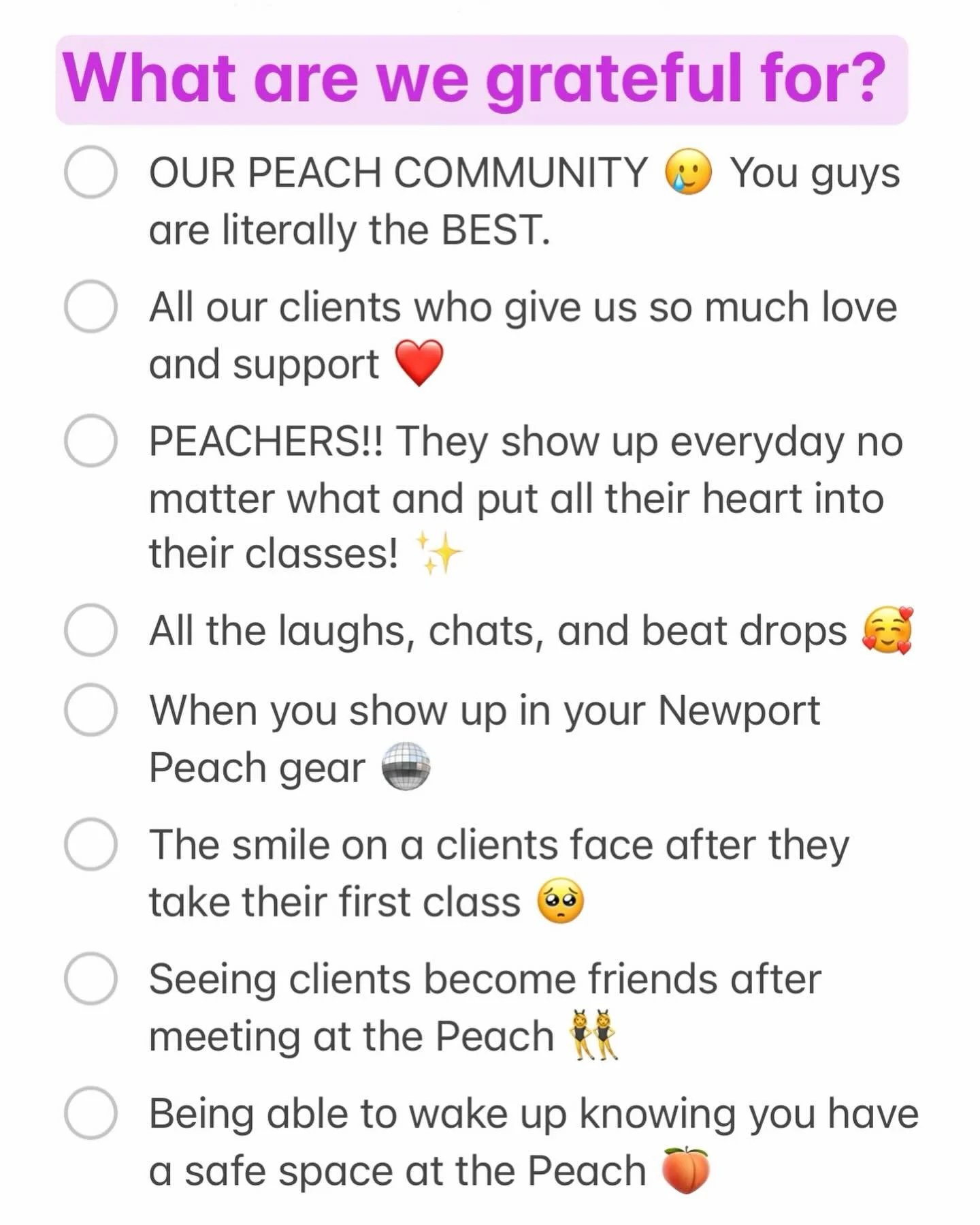 We are so thankful and grateful for all your LOVE + SUPPORT today and everyday! 🍑 Thanks for choosing to show up and workout at the Peach! We have the best community ever and it&rsquo;s all thanks to YOU ❤️