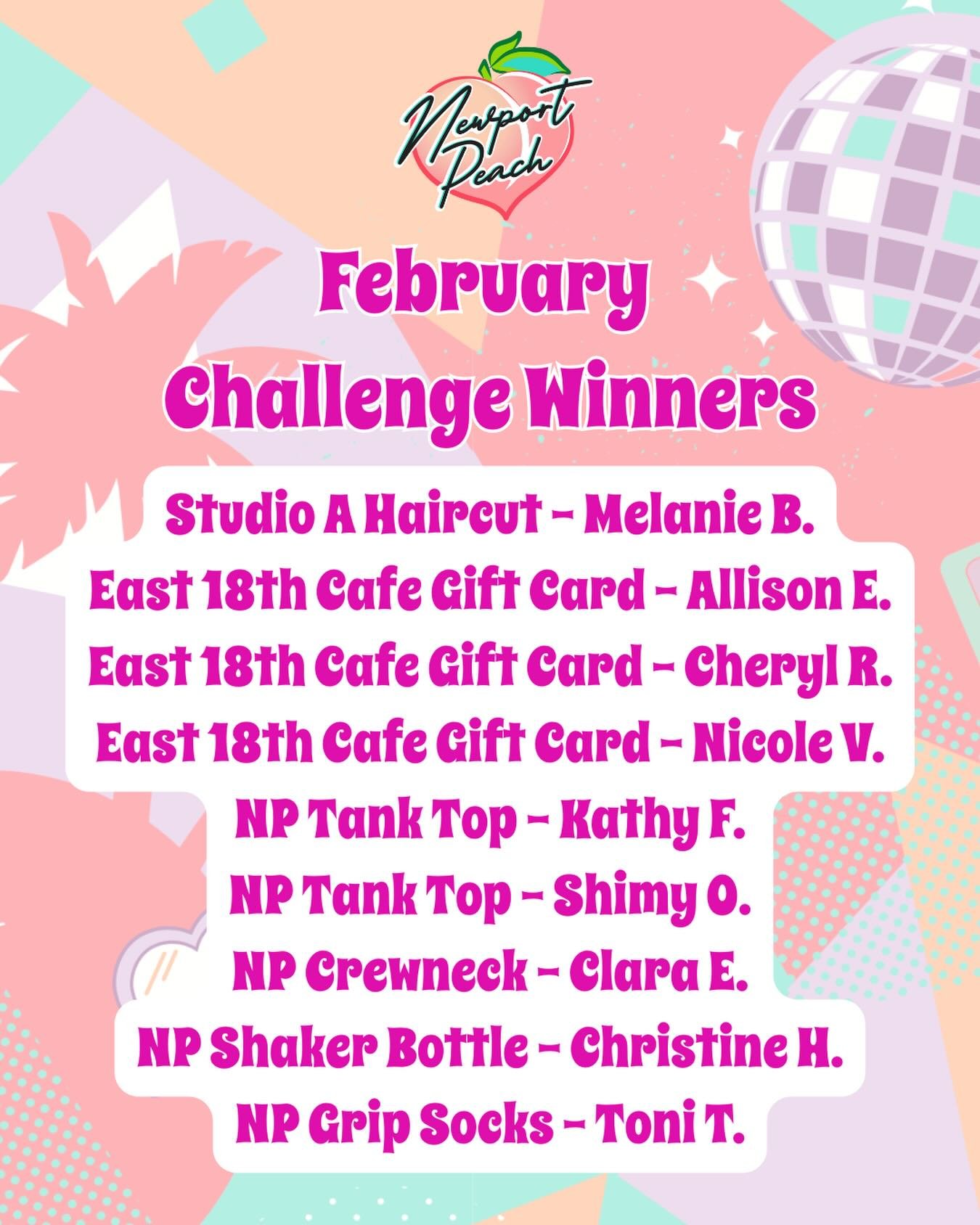 Our February challenge has come to an end! Thank you everyone who participated!! You all KILLED IT this month!! 🍑 Here are our winners! ✨ What should our next challenge be? 👀