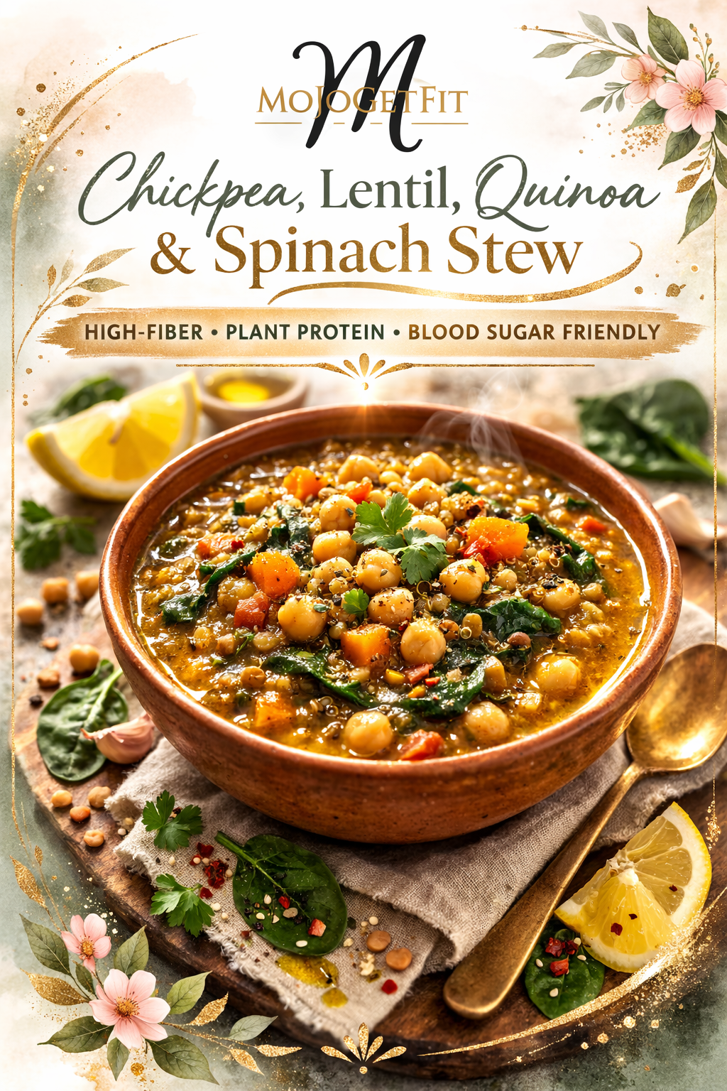 🥣 Chickpea, Lentil, Quinoa &amp; Spinach Stew
