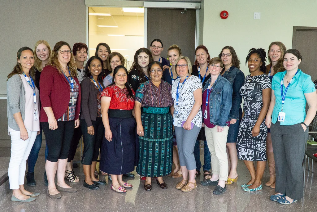 At the end of the presentation, all Markham Stouffville Hospital midwives gathered for a group photo with Antonia and Veronica.