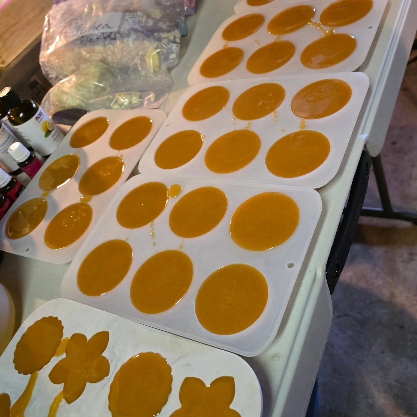 We have a lot of different soaps curing right now including 3 new ones that will be making their debut at our spring markets!