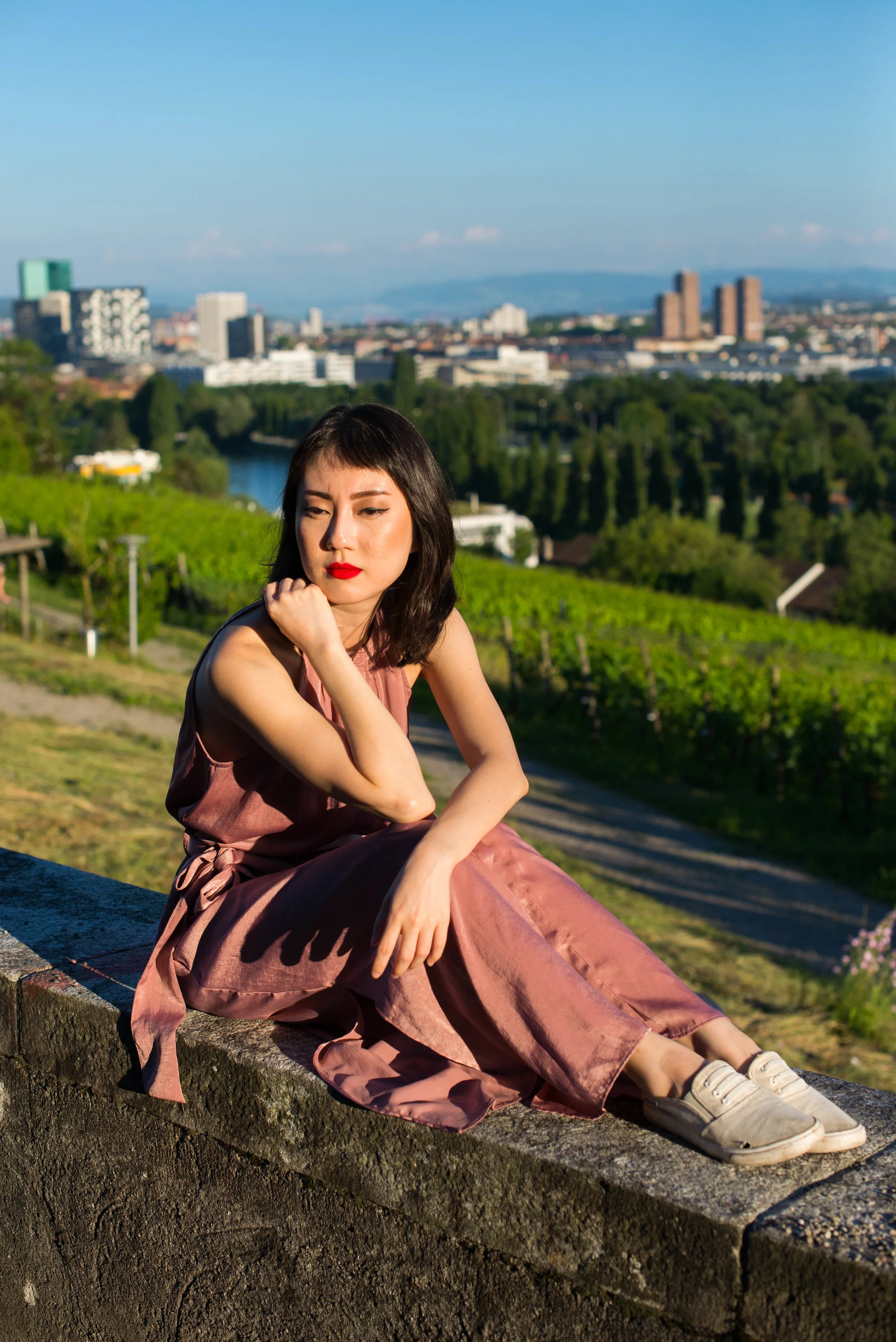 posing above the city