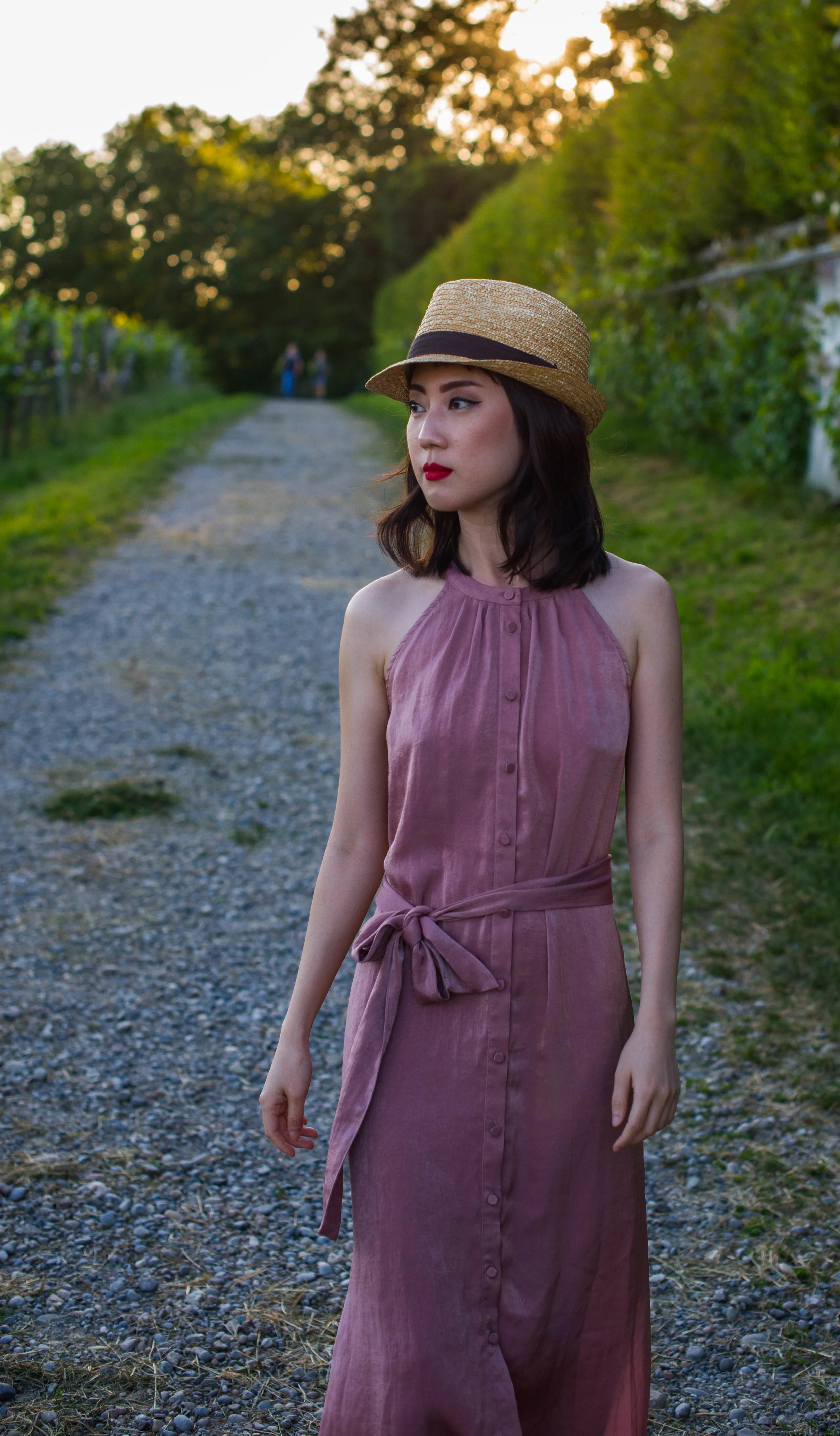 model walking in sunset