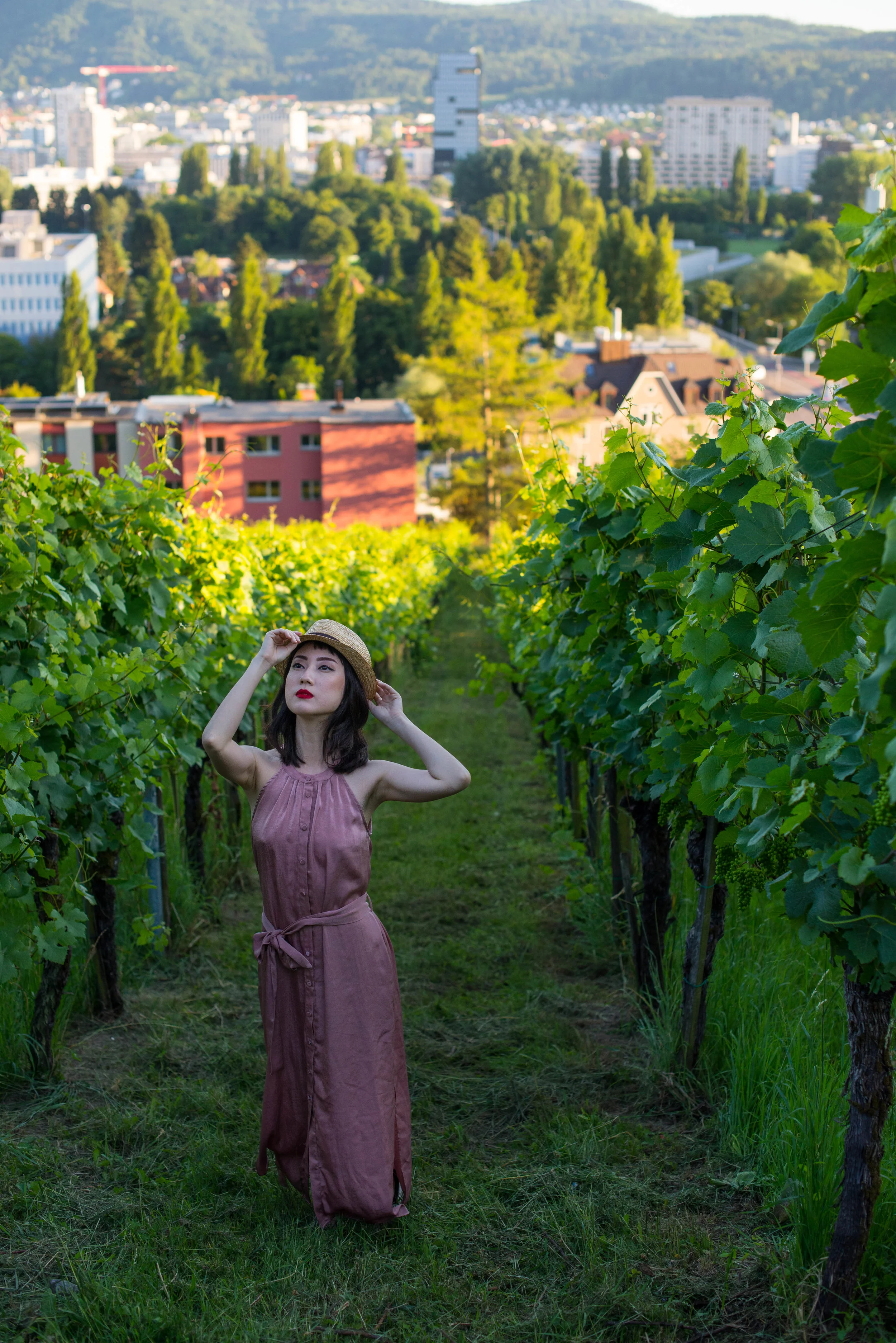 model in vineyard