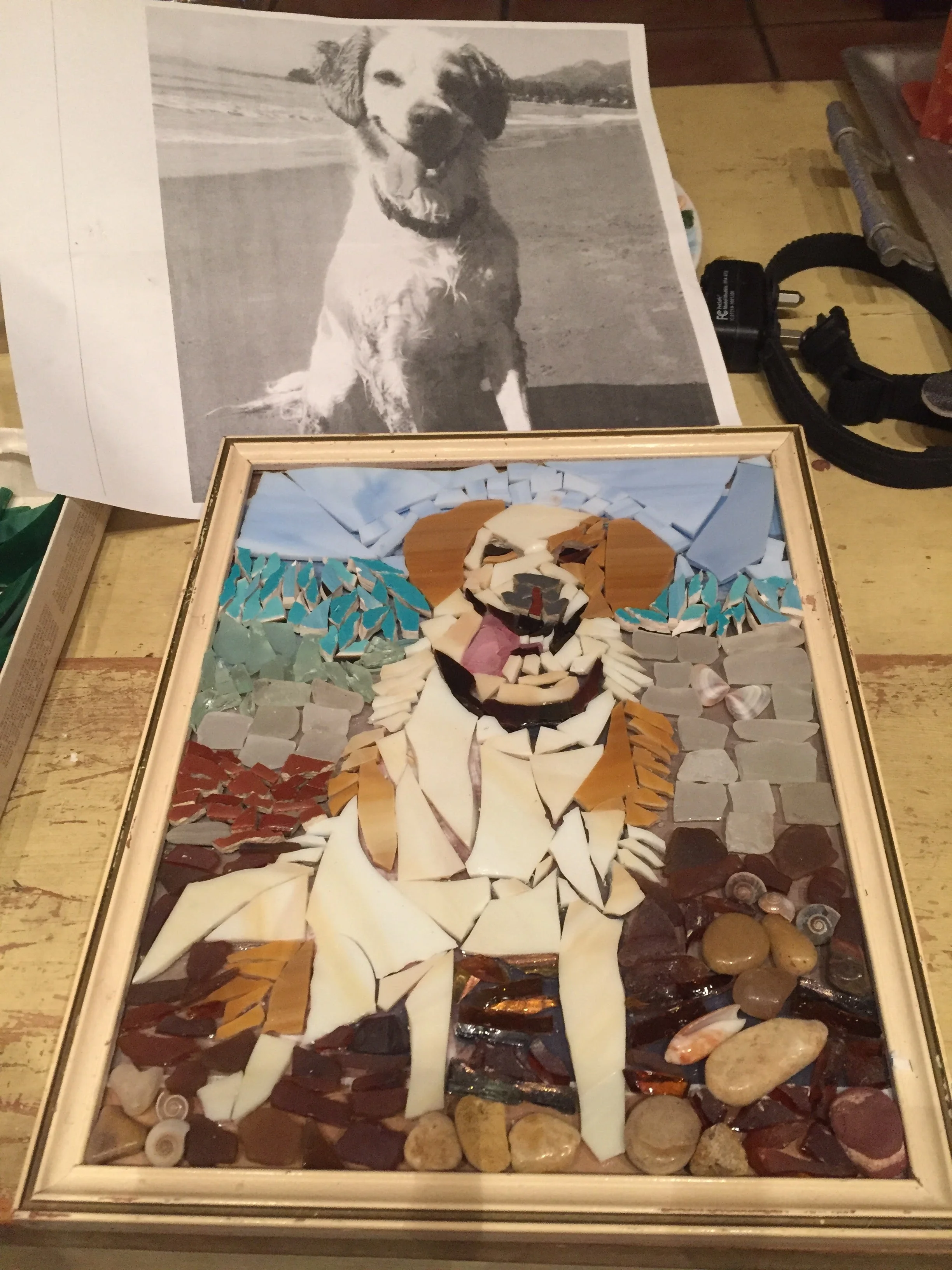  Sadie loves to play at the beach. I added lots of rocks and seaglass. Her tongue is always hanging out!&nbsp; 
