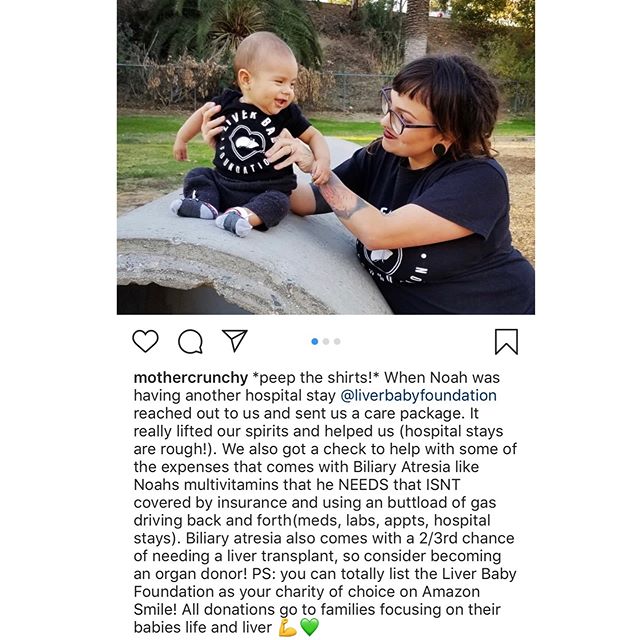 What an adorable photo of @mothercrunchy and her sweet boy Noah! We love seeing families rocking their Liver Baby shirts 🖤♻️