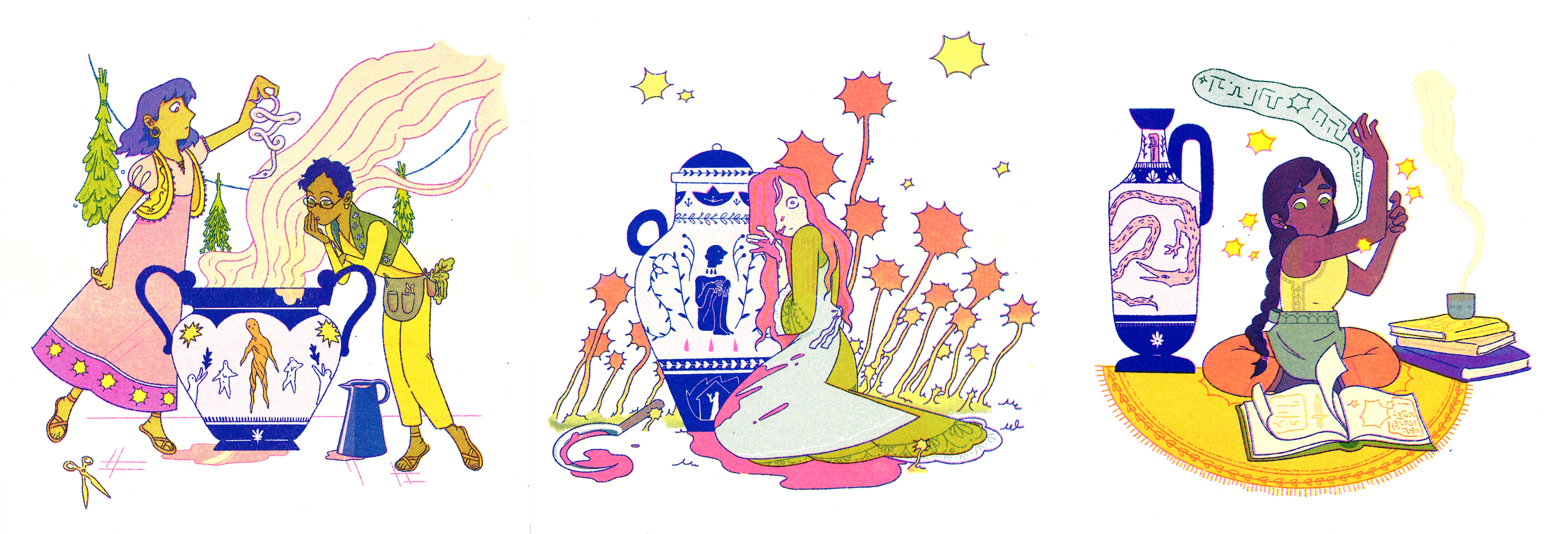 “Vessels” a series of 3 riso prints exploring character, fantasy, and folklore