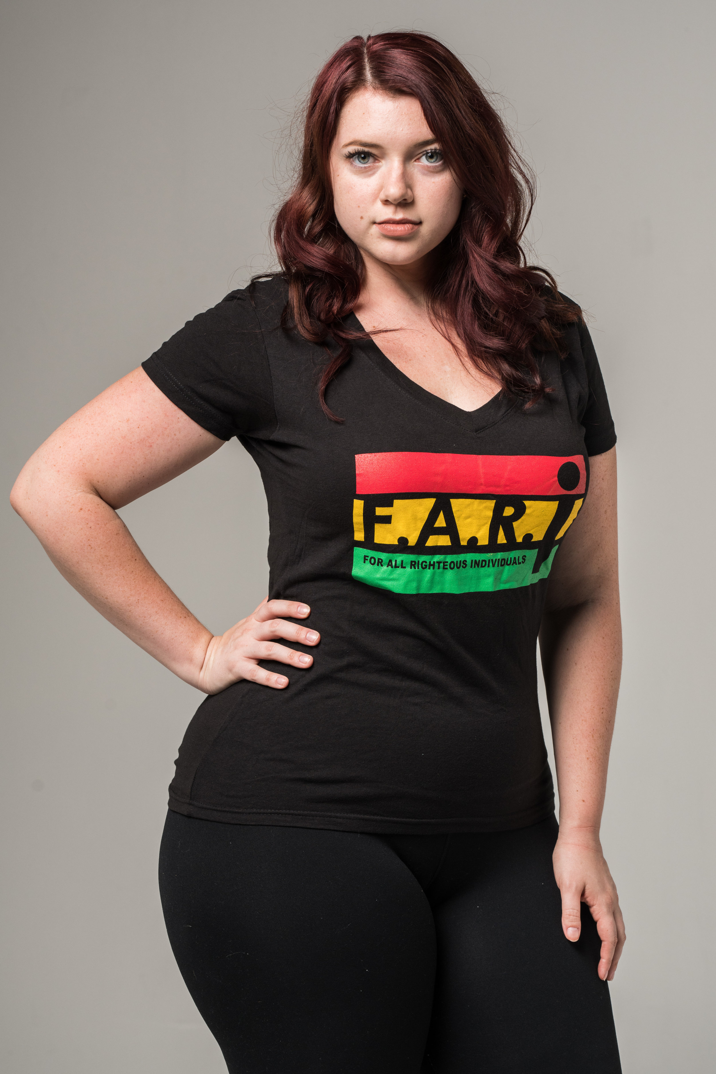 Ladies Far i 3 Stripes Black Vneck Shirt