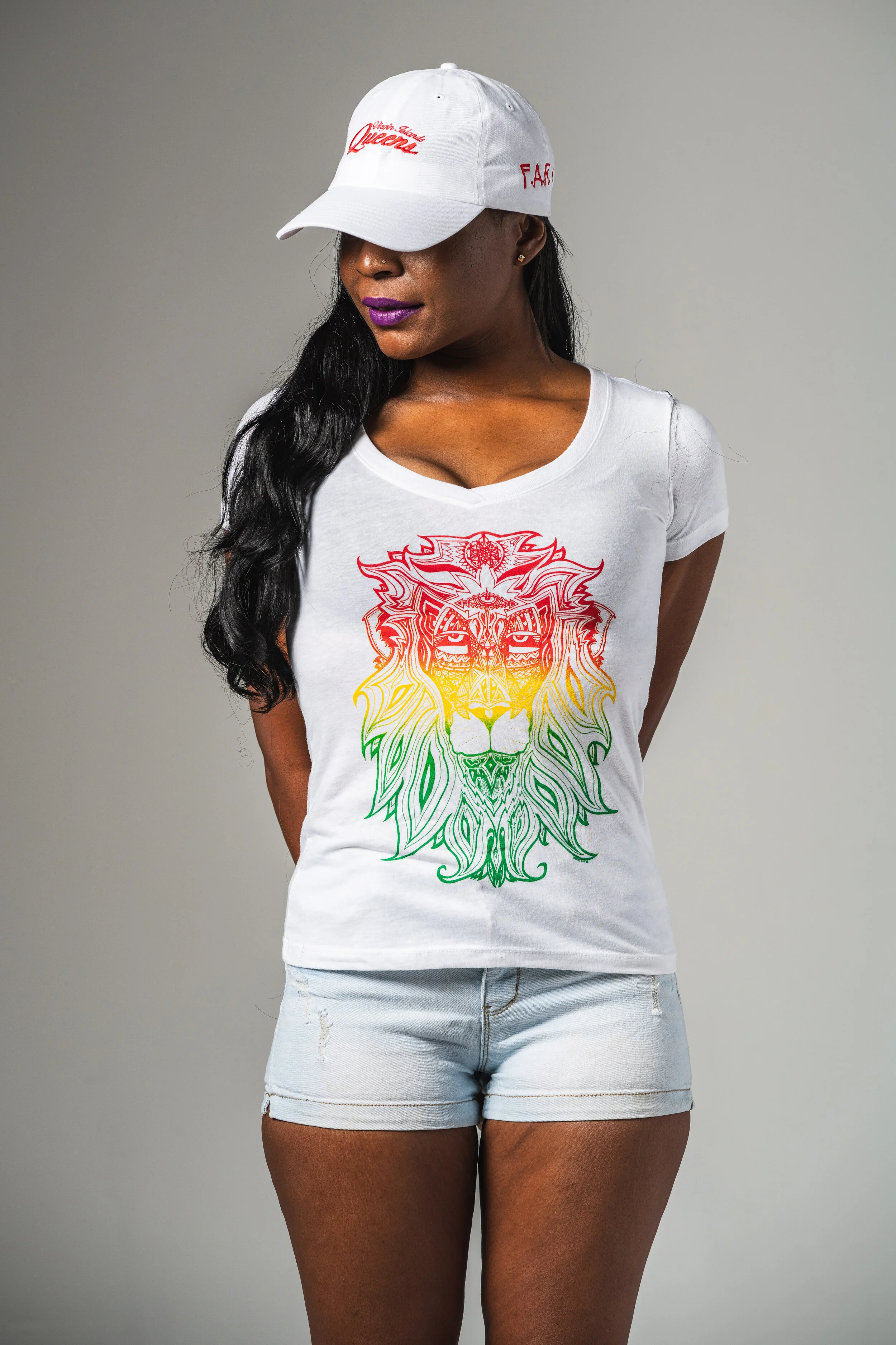 Ladies Lioneye V Neck White Shirt