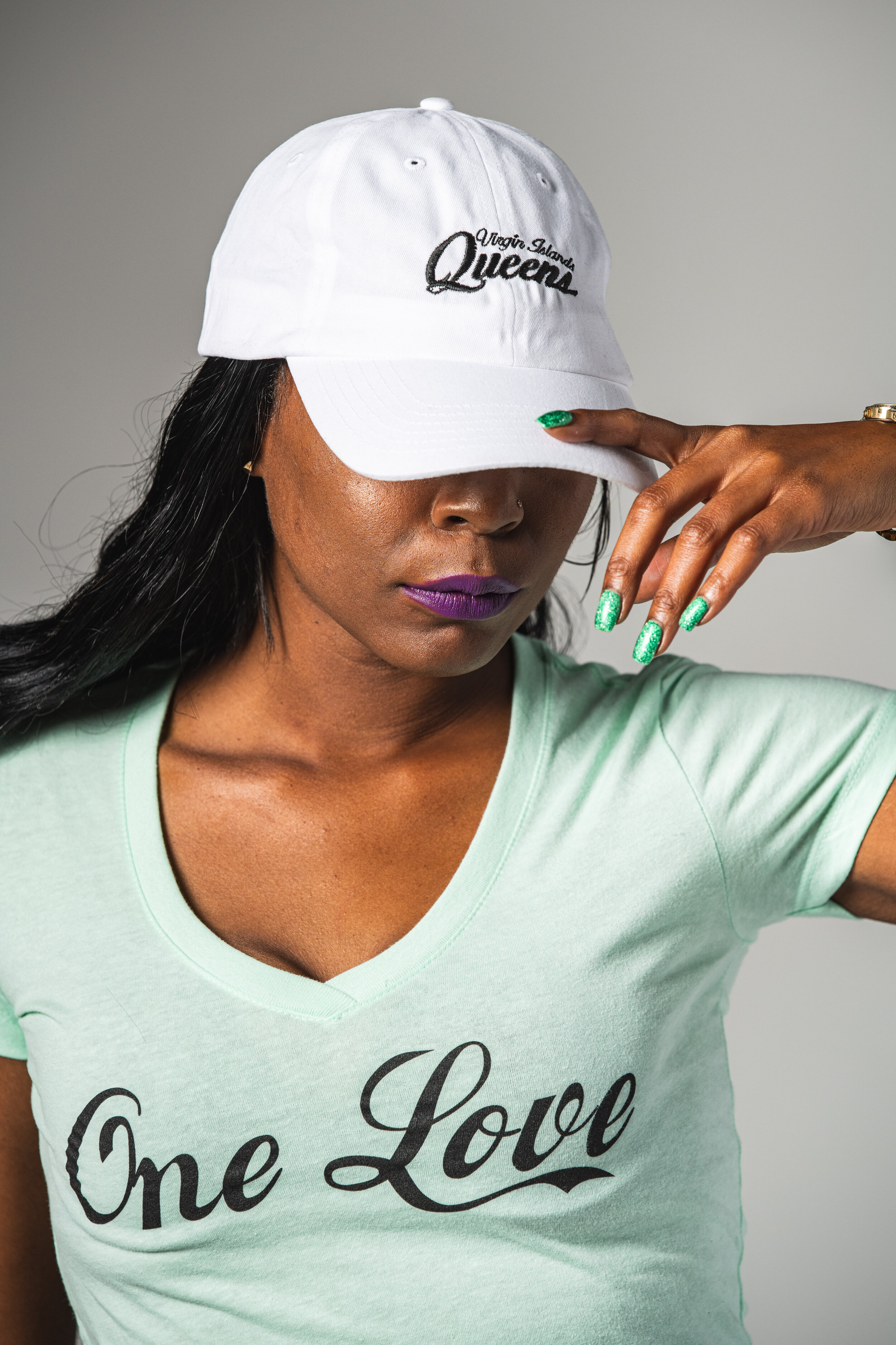 One Love V Neck Shirt Teal and Black