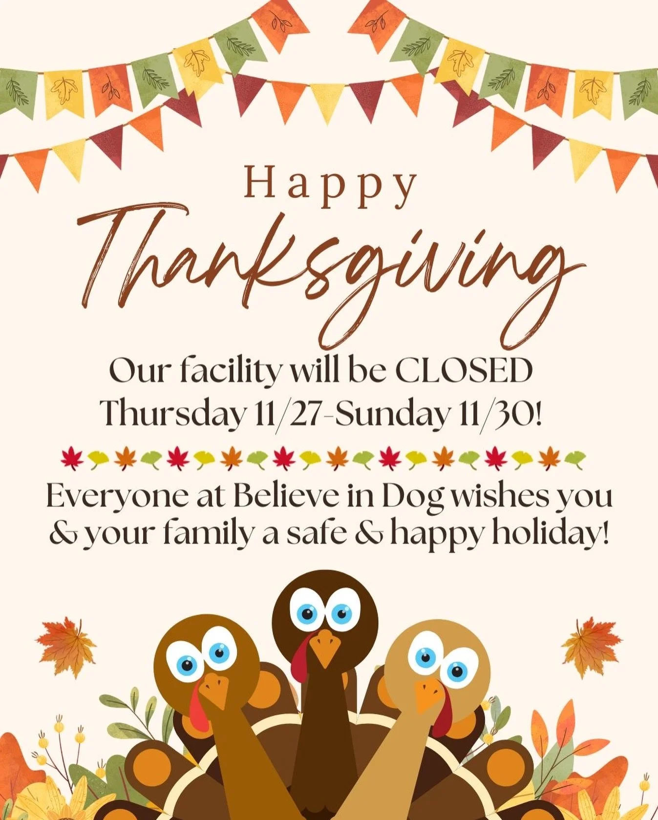Happy Thanksgiving from all of us here at Believe in Dog! We are so incredibly thankful for each and every one of you, both human and hound! We wish you all a safe &amp; happy holiday!🦃🍁

#thanksgiving #thankfulforyou #blessed #bestclientsever #hap