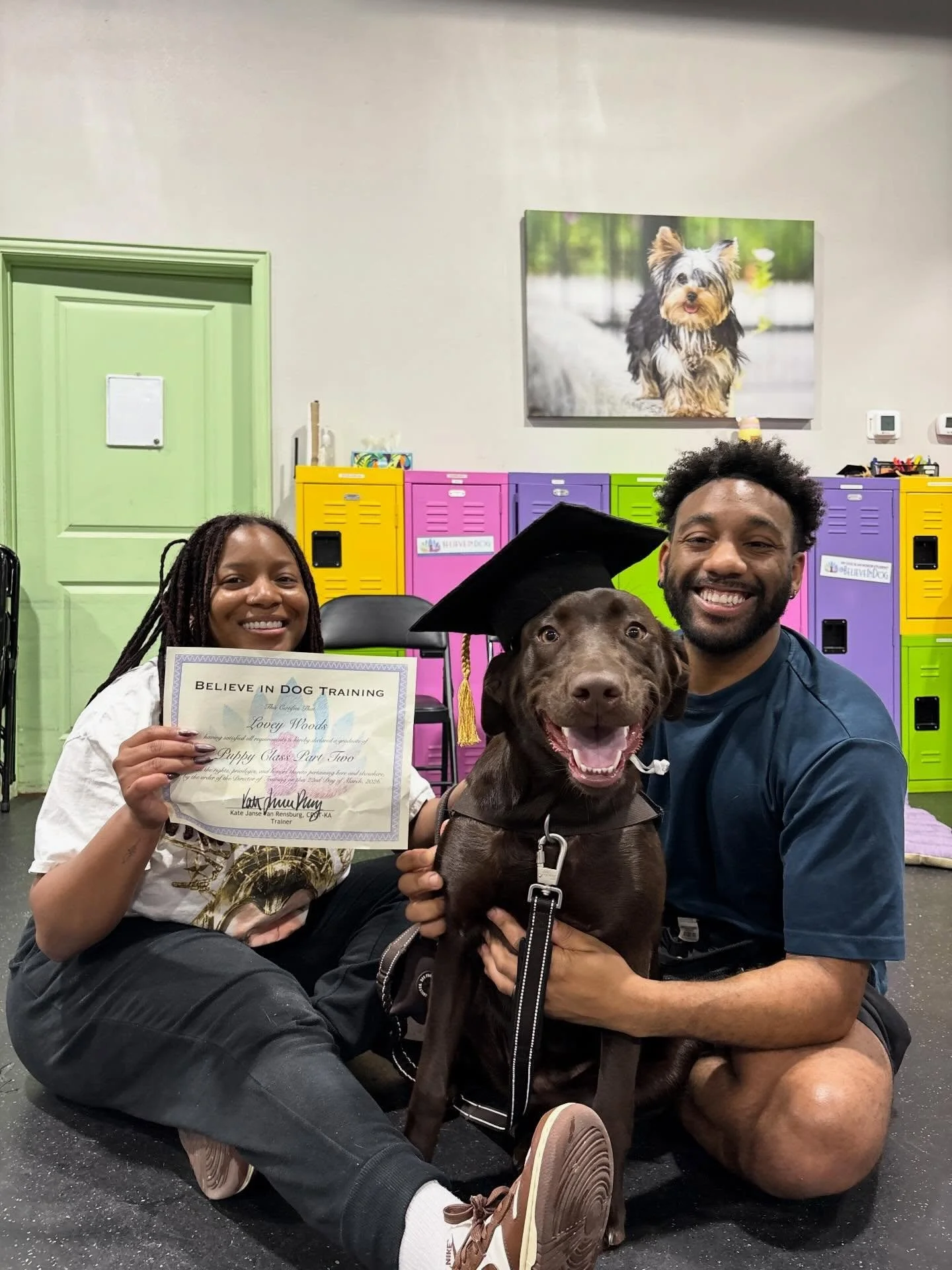 A BIG congrats to our most recent Puppy Class Part Two Graduates! These pups and their handlers displayed patience &amp; tenacity throughout this class while learning down-stay, loose leash walking, leave it, &amp; come when called! This class was a 
