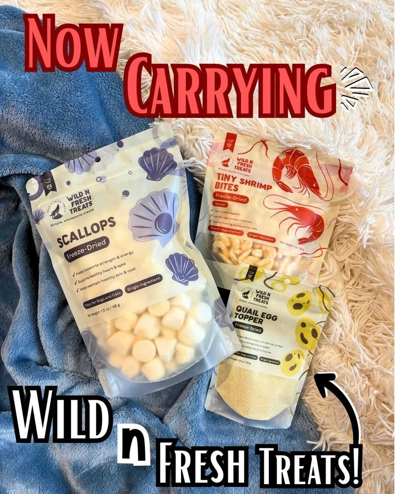 Big news for enrichment day‼️

We&rsquo;re officially debuting our newest favorites, @wildnfreshtreats! From freeze-dried scallops to tiny shrimp bites and quail egg toppers, these single-ingredient goodies are here to level up snack time! 

Perfect 
