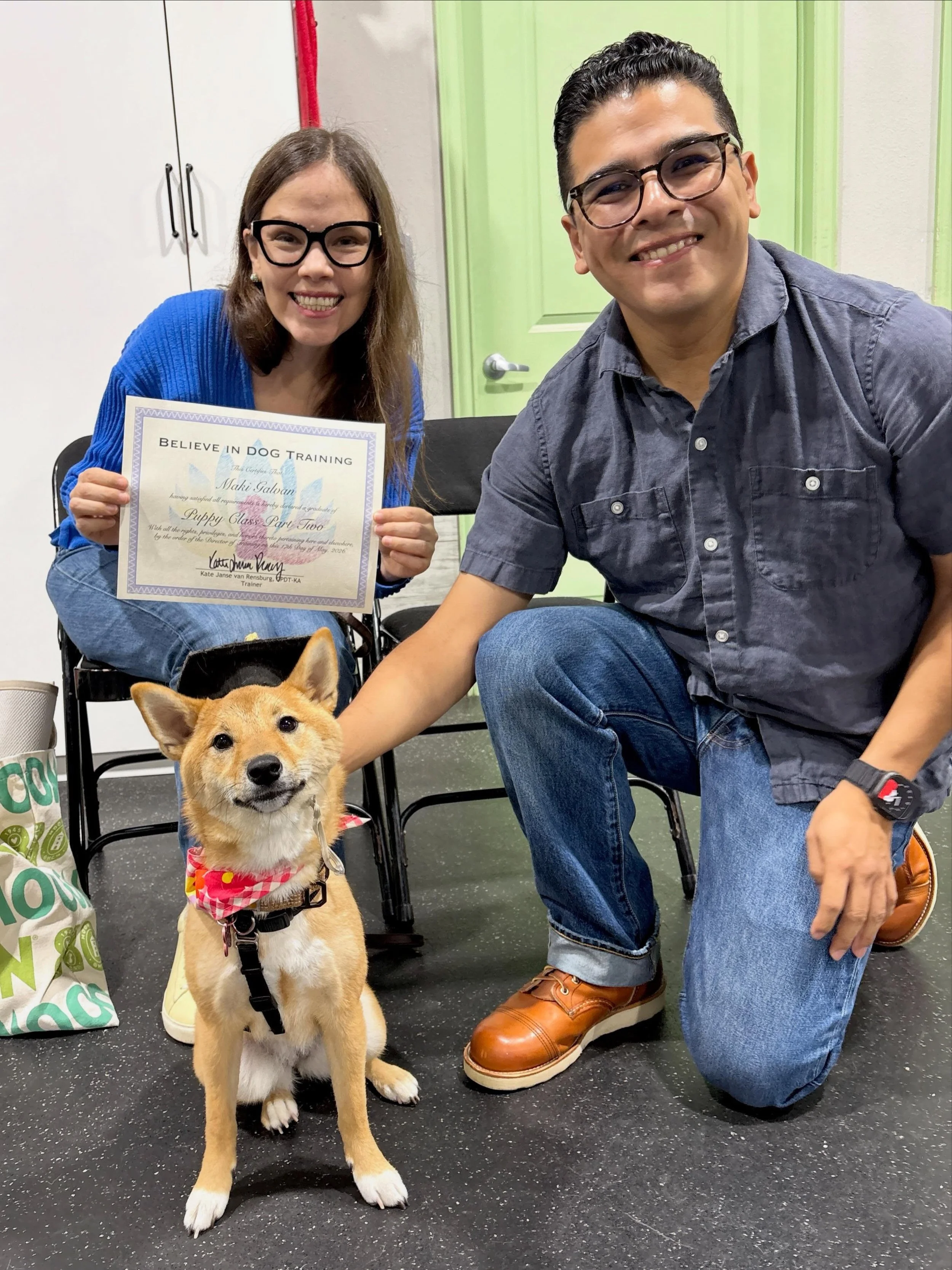 Puppy Class Part Two aka Class for Juvenile Delinquents! Adolescence can be RUFF, but these teams are facing the teenage beast with grace, patience, and humor. Congratulations to these teams for knocking it out of the park!
🎓 Maki
🎓 Sloane
🎓 Frank