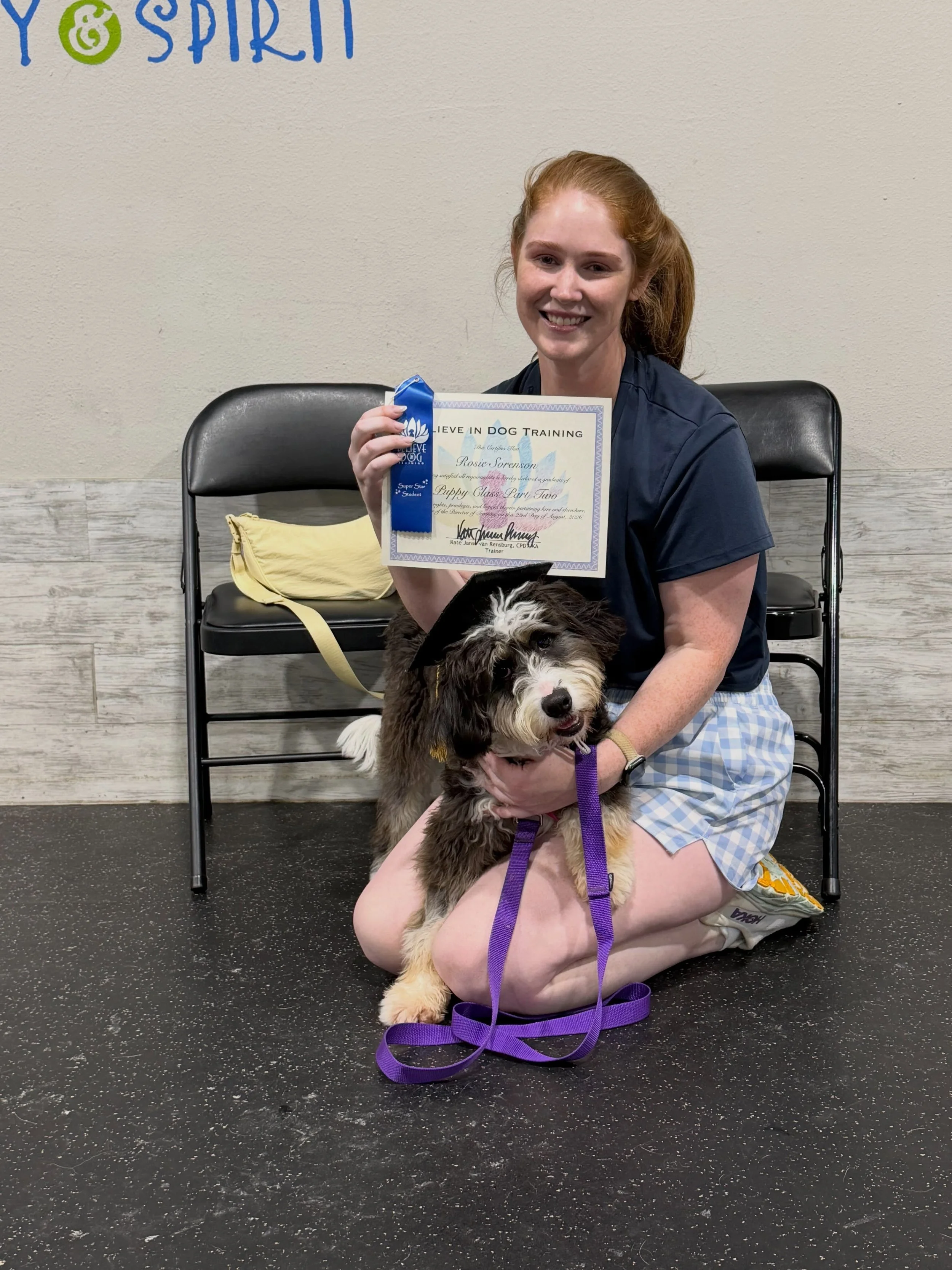 Congratulations to these Super Star Puppy Class Part 2 graduates! These teenagers and their parents worked their tails off the last six weeks! Mutual respect, effective communication, and calm persistence are the keys to success and getting through t