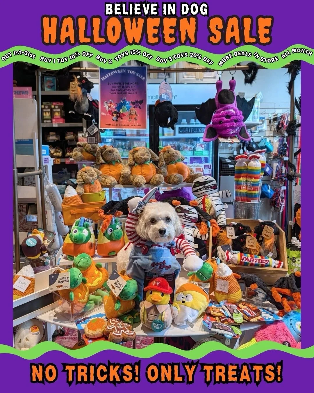 🎃 HALLOWEEN TOY SALE! 👻

The More You Buy, The More You SAVE!

Treat your Good Dog to some spooky fun!🐾

🧡 Buy 1 Toy, Save 10%!
🧡 Buy 2 Toys, Save 15%!
🧡 Buy 3+ Toys, Save 20%!

Stock up on spooky squeakers, creepy critters, and Halloween favor