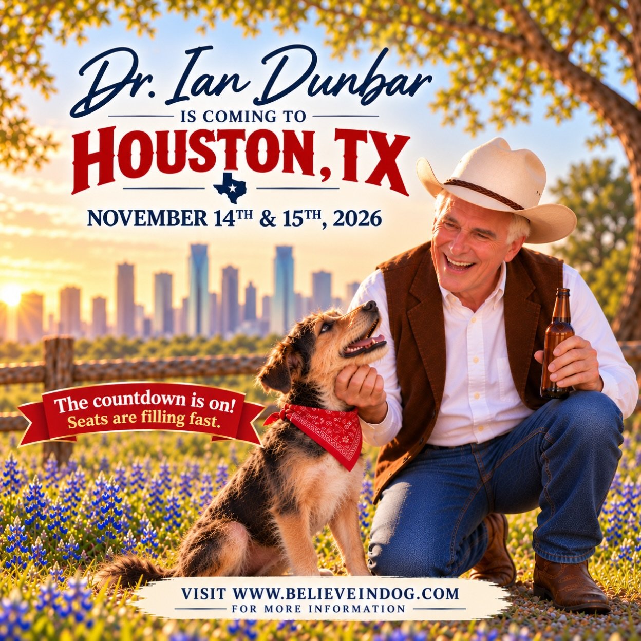 🤠 The countdown is on! 🤠
Dr. Ian Dunbar is coming out of retirement for his first Houston seminar in 14 years, and seats are filling up fast.
Barking Up the Right Tree
📅 November 14 &amp; 15, 2026
📍 Believe in Dog, 1029 W. 26th St., Houston
This 