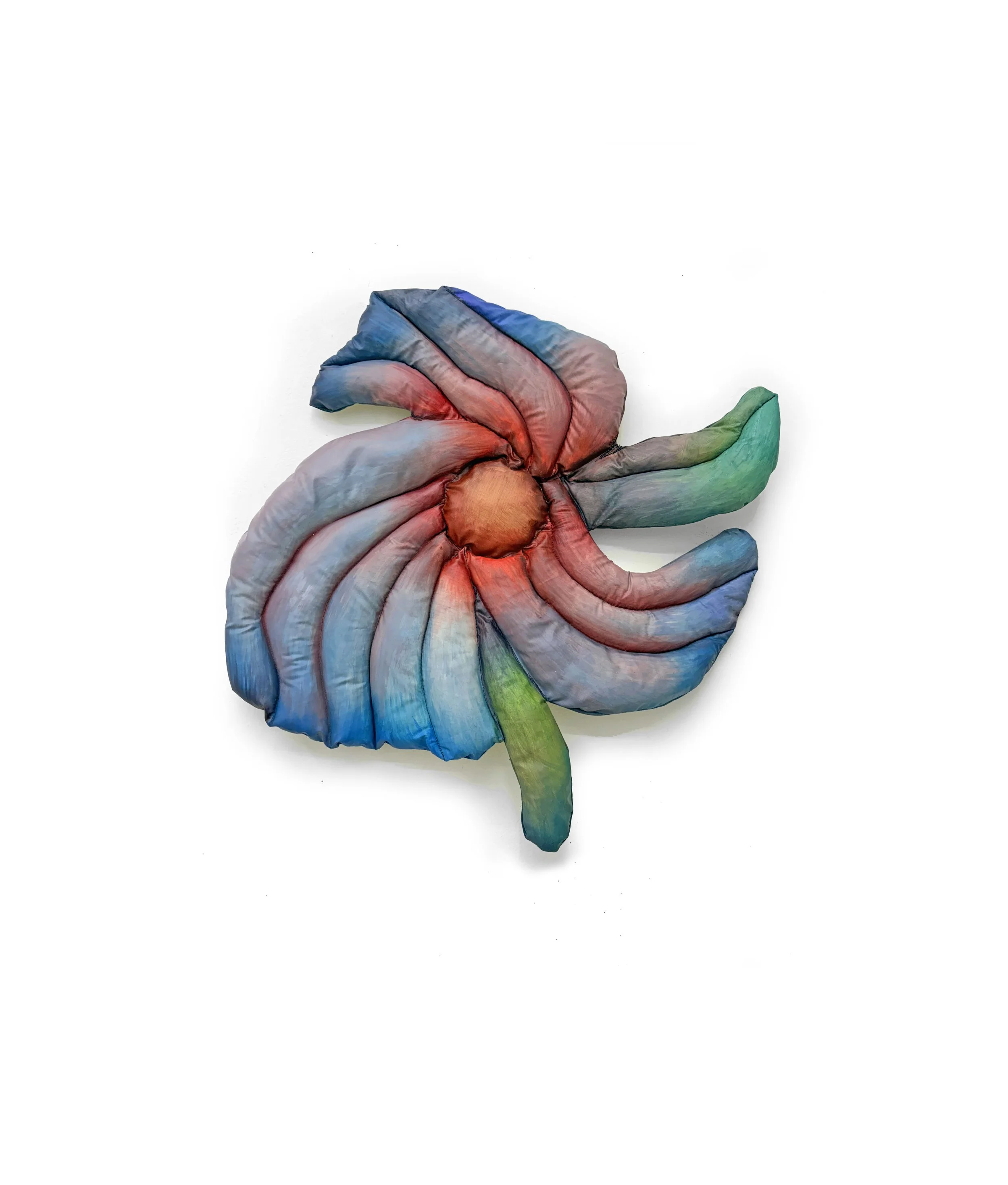 FLOWER 4, 2026, fiber, nylon, fabric pigment, reclaimed materials, thread, 17 x 16 x 1"