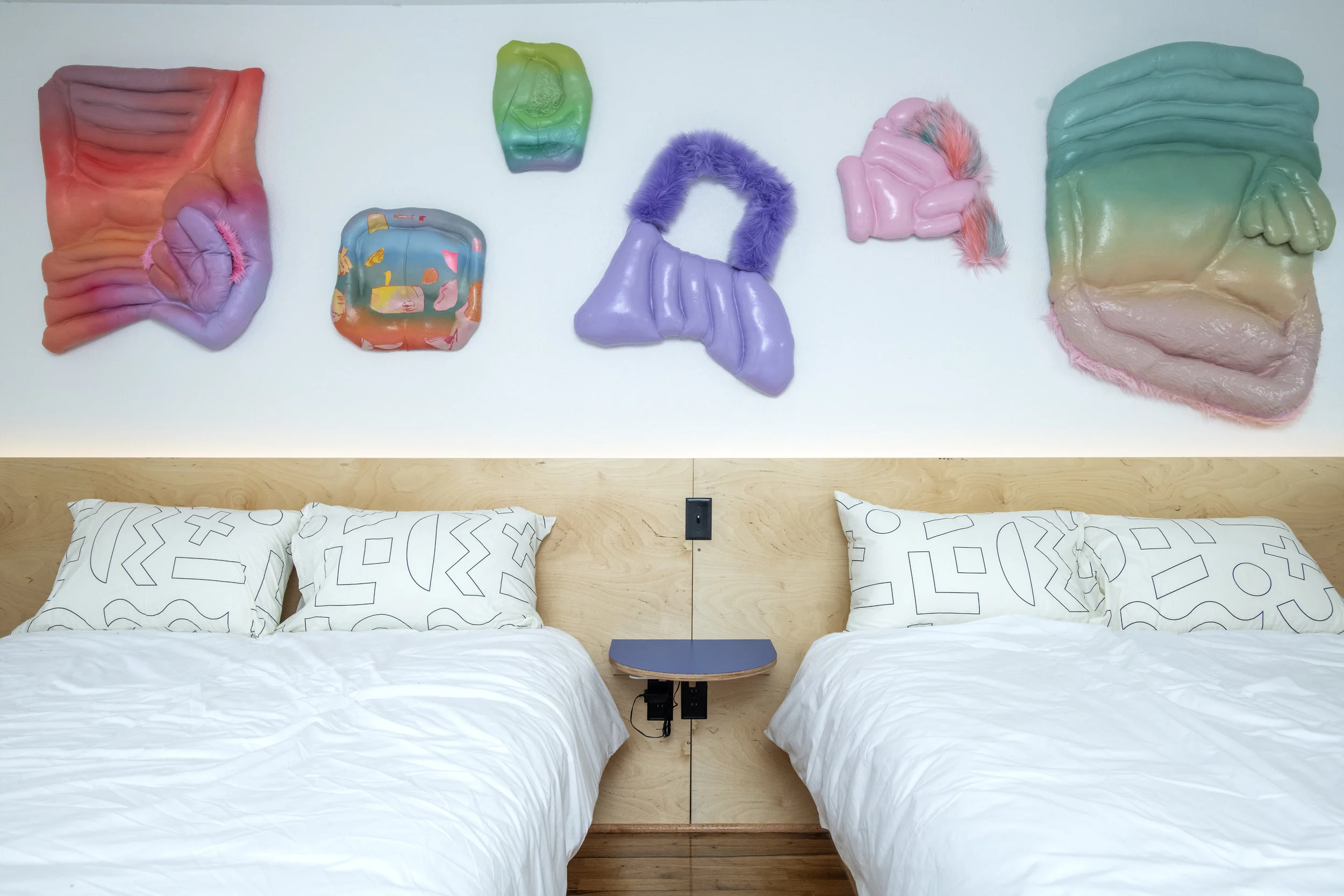 Installation view from “Sleep Eazy” at Iris Motel, designed by Wilder and curated by Laura Hutson Hunter. Image by Patrick Sheehan