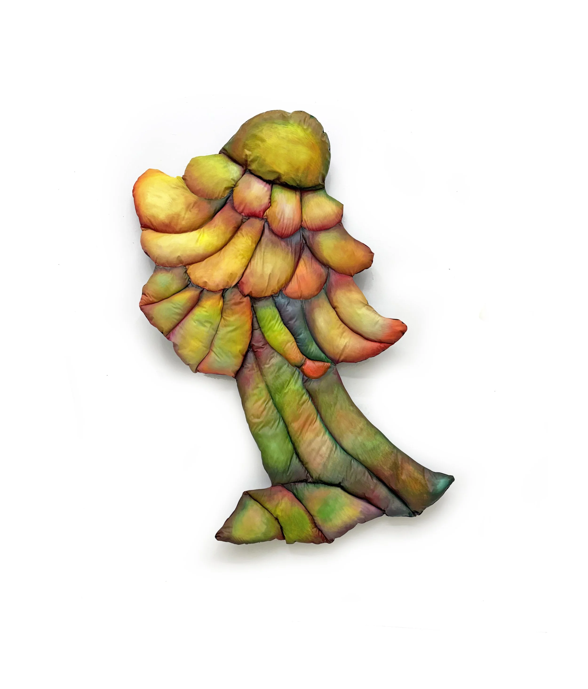 FLOWER 8, 2026, reclaimed materials, nylon, fabric, thread, fabric pigment, 53 x 29 x 3"