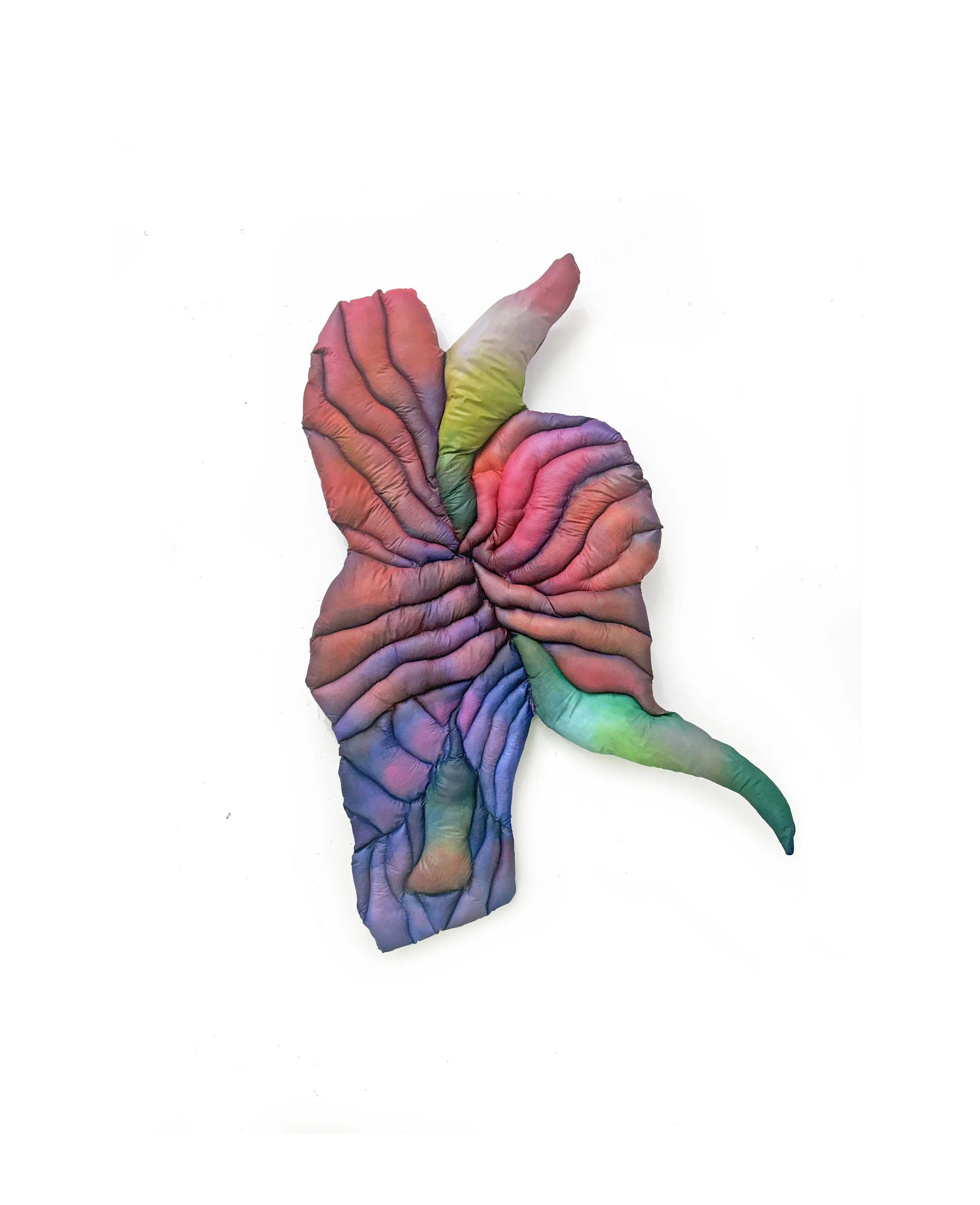 FLOWER 2, 2026, fabric, reclaimed materials, nylon, thread, fabric pigment, 47 x 39 x 3"