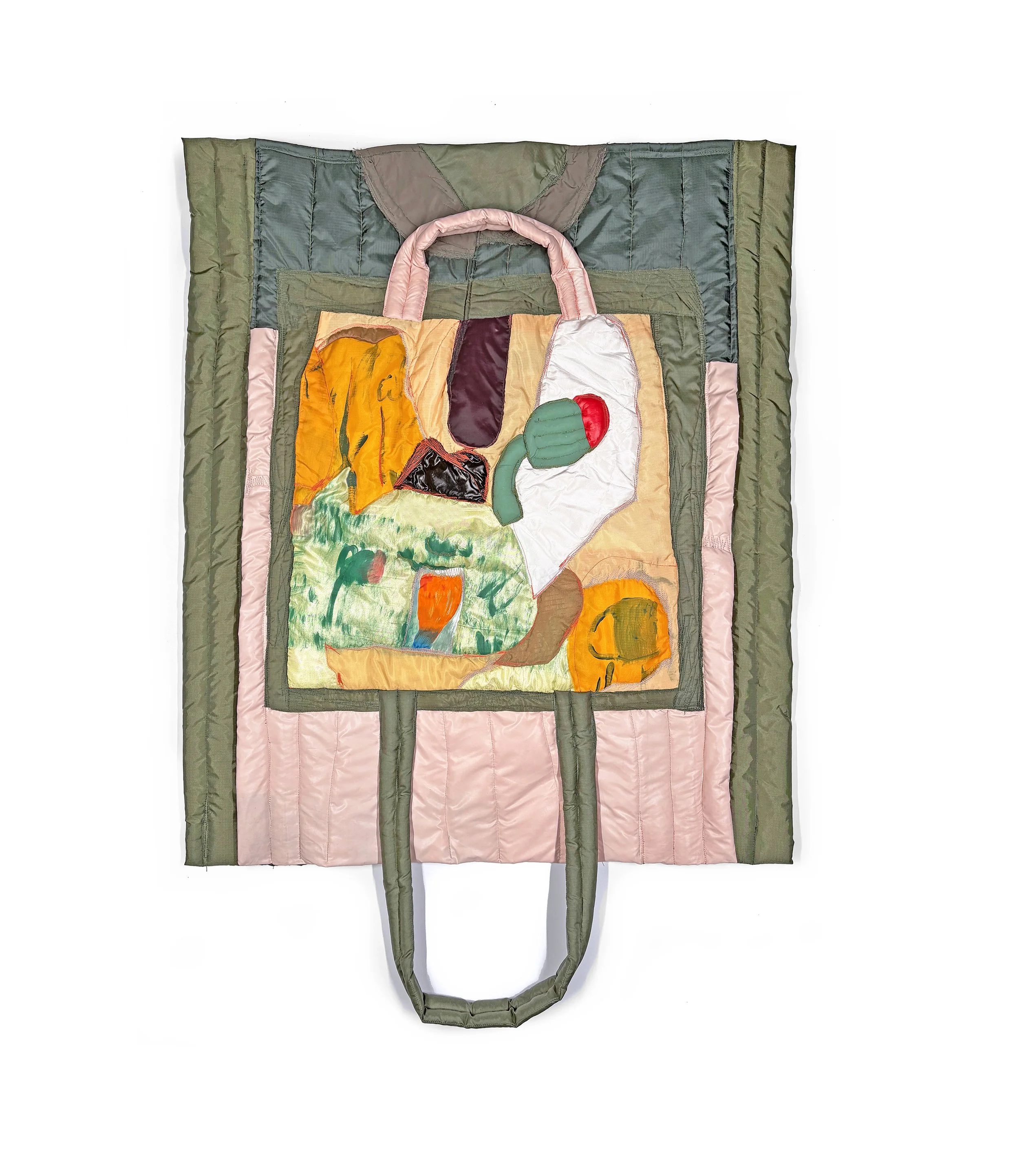 LANDING, 2025, fiber, nylon, fabric, archival fabric tint, thread, 34X20x1” 