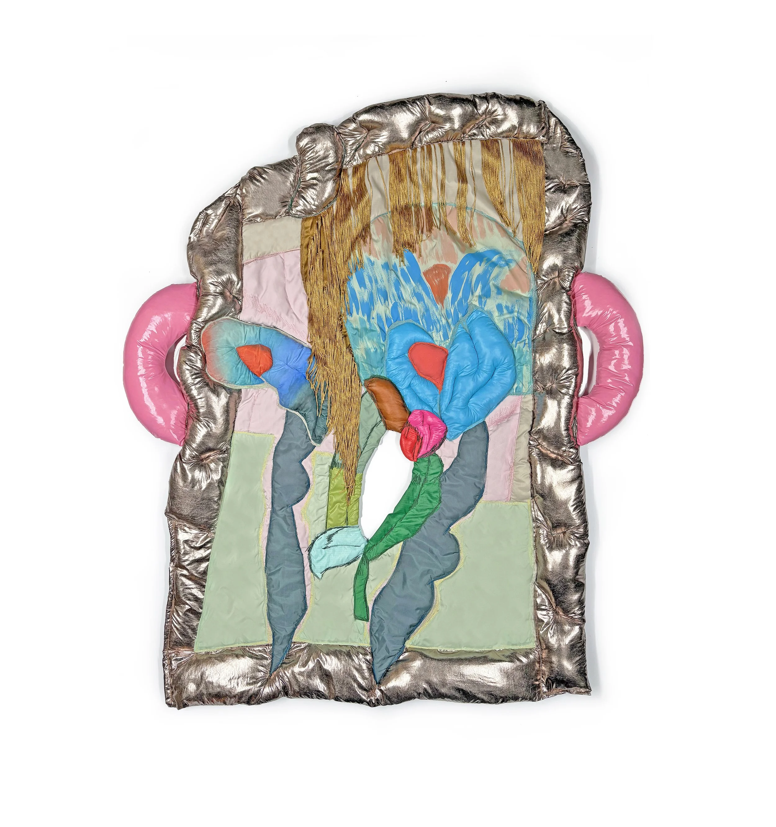 GARDEN PORTAL, 2025, fiber, nylon, fabric, archival fabric tint, thread, 30.5x26.5x1”