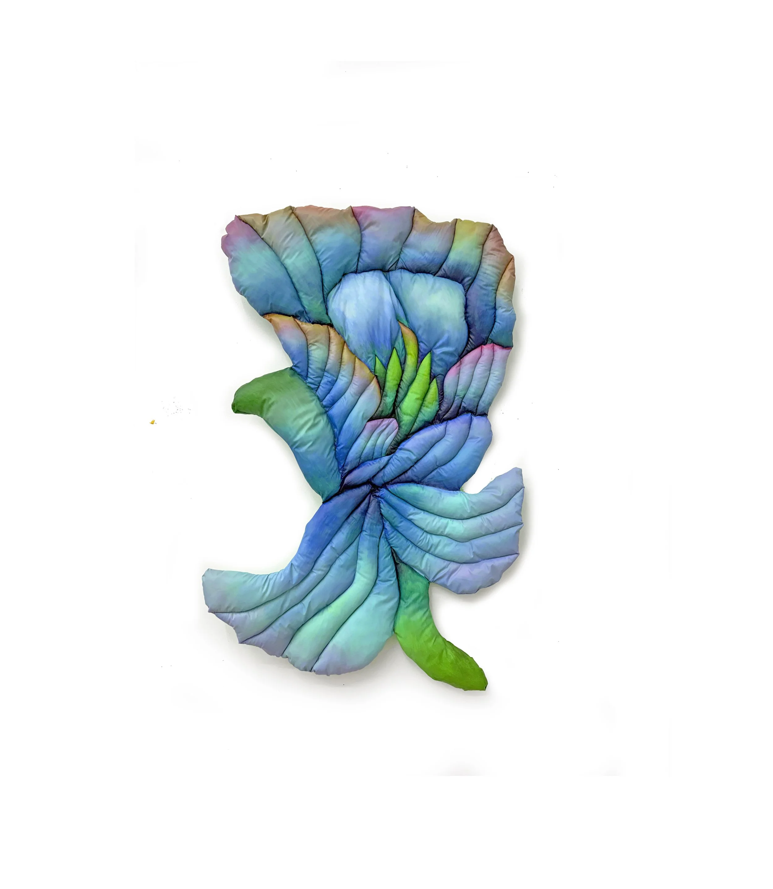 FLOWER 3, 2026, fabric, nylon, reclaimed materials, thread, fabric pigment, 38 x 22 x 1"