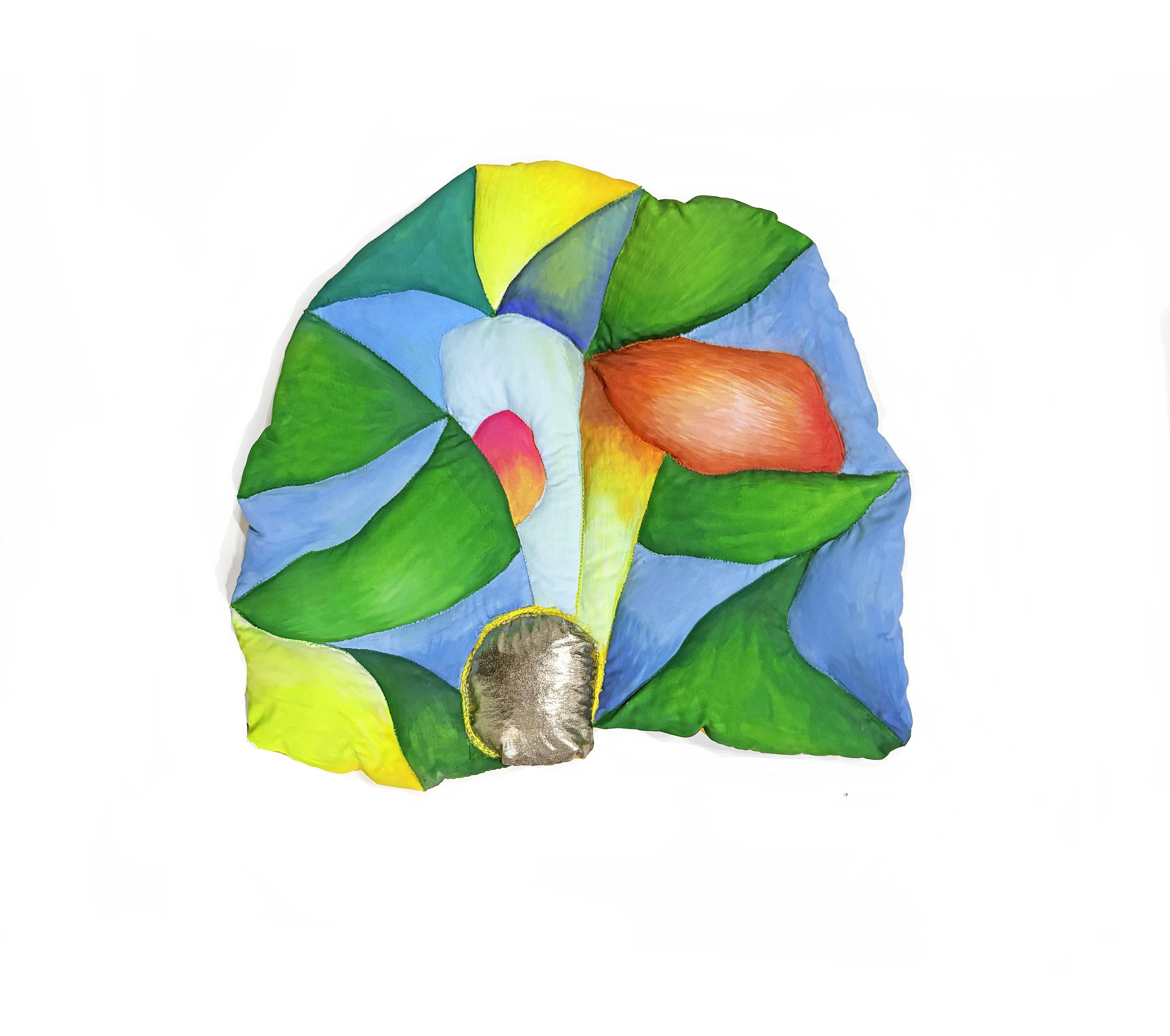 PEBBLE II, 2026, nylon, fiber, fabric pigment, gouache, 7x7”