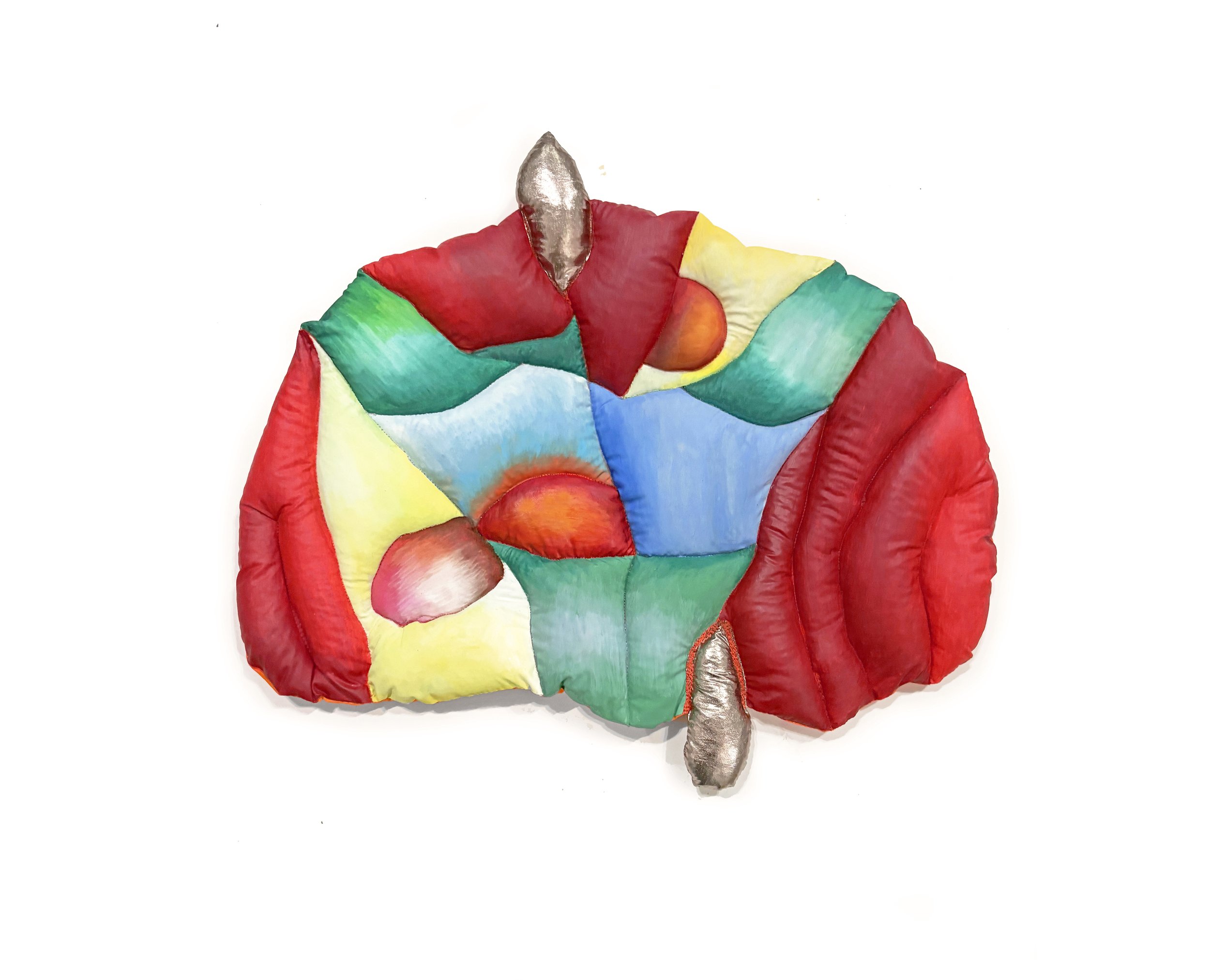 PEBBLE, 2026, nylon, fabric, fabric pigment, gouache, 11.4x14”