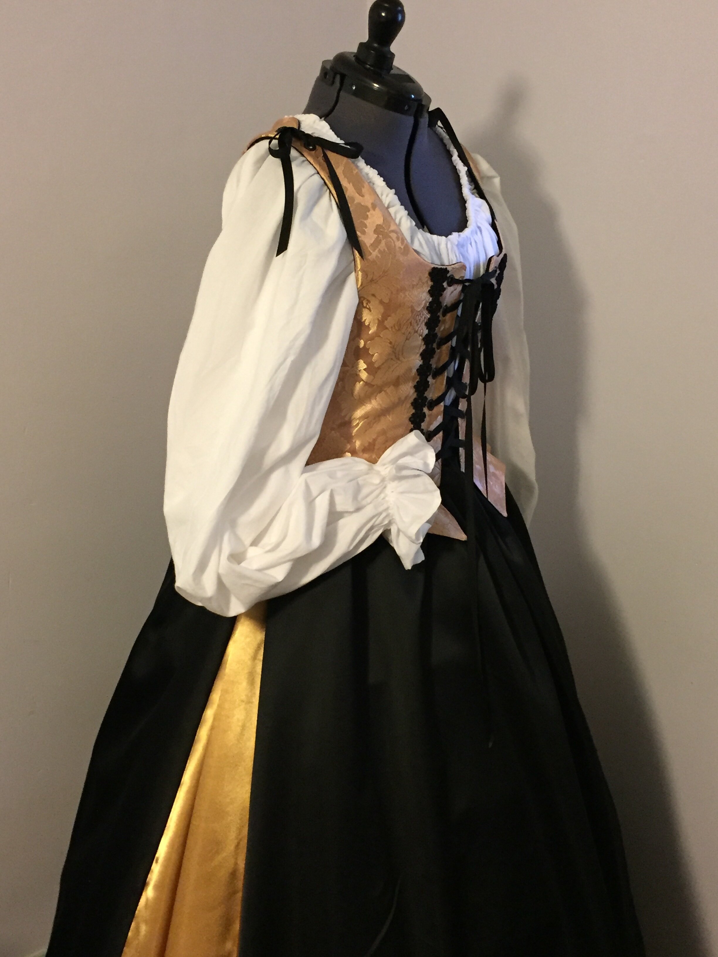 green emerald velvet dress Renaissance Court Tudor dress costume in Black, Gold with 4 pieces by   Matti's Millinery & Costumes