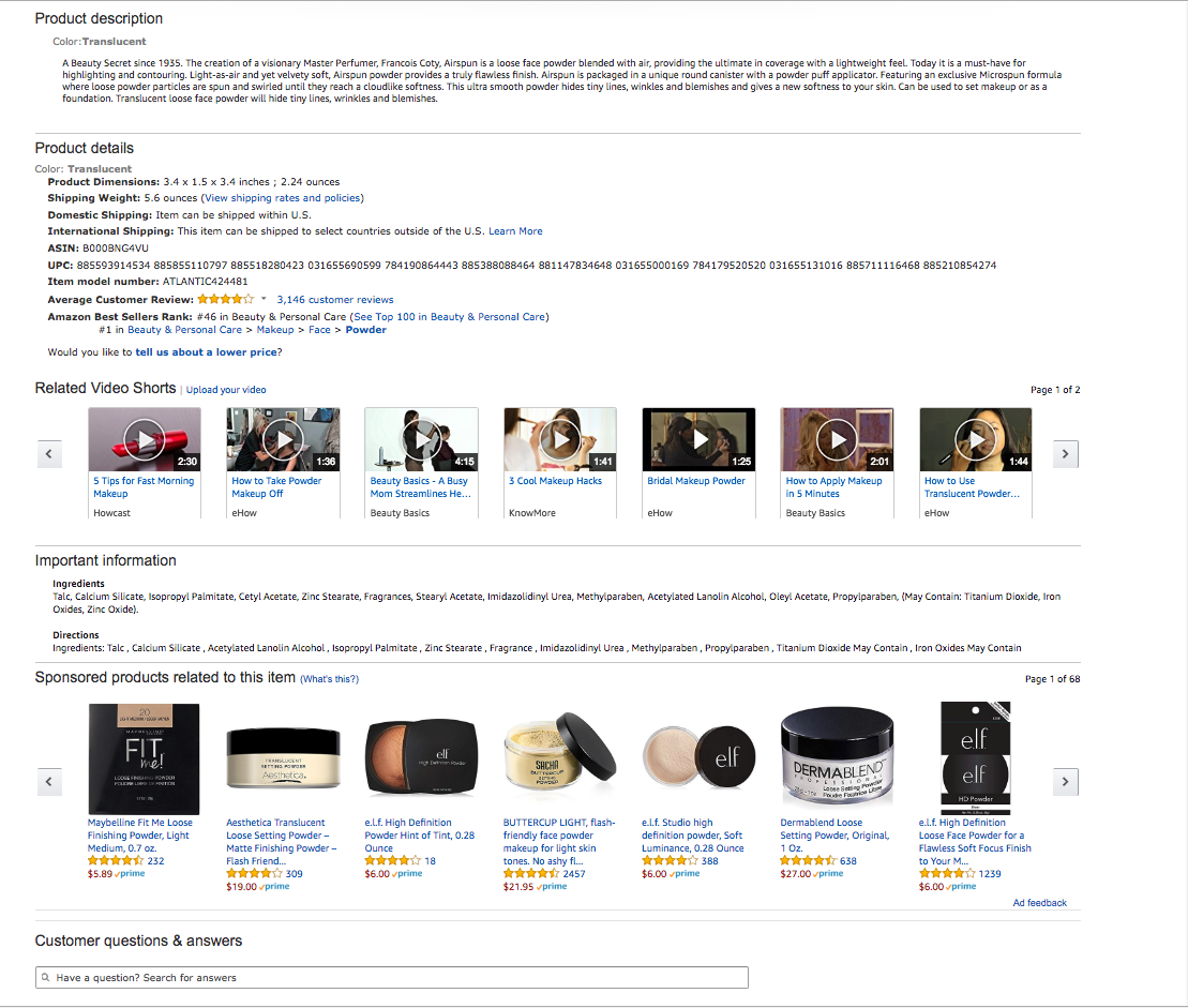 Product details, related products and videos