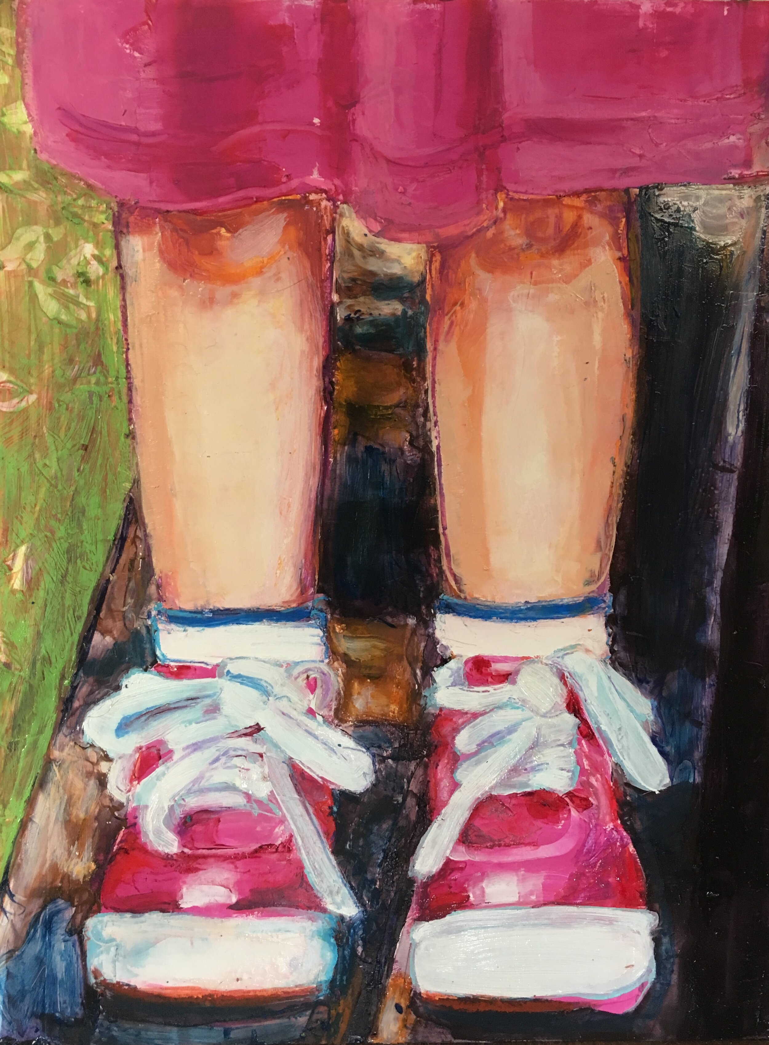 Little Girl Sneakers (2019) Oil, Acrylic, Pastel and Colored Pencil on Panel. 8.5"x11"