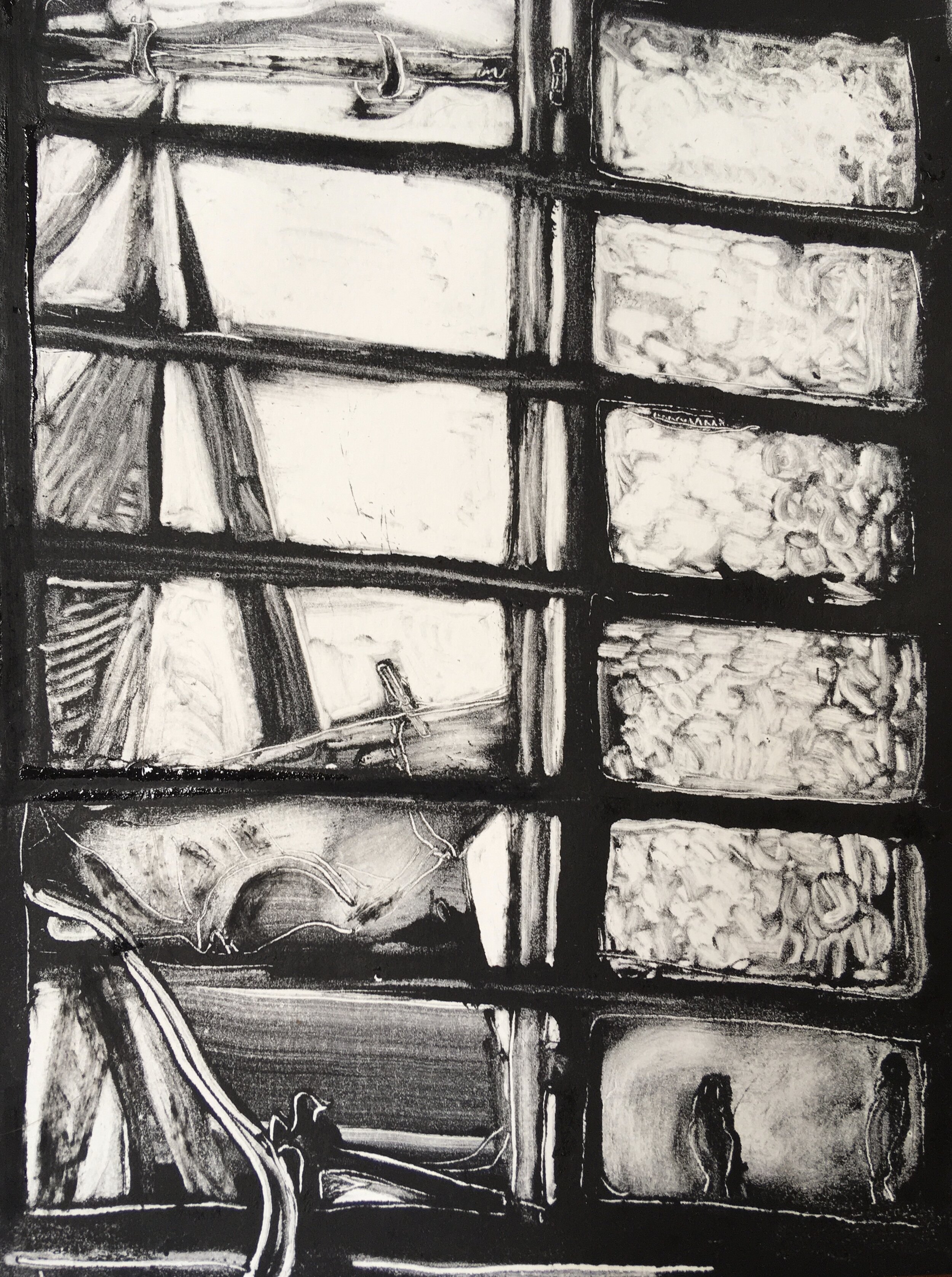 César's Window (2020) Monoprint on paper, 9"x11"