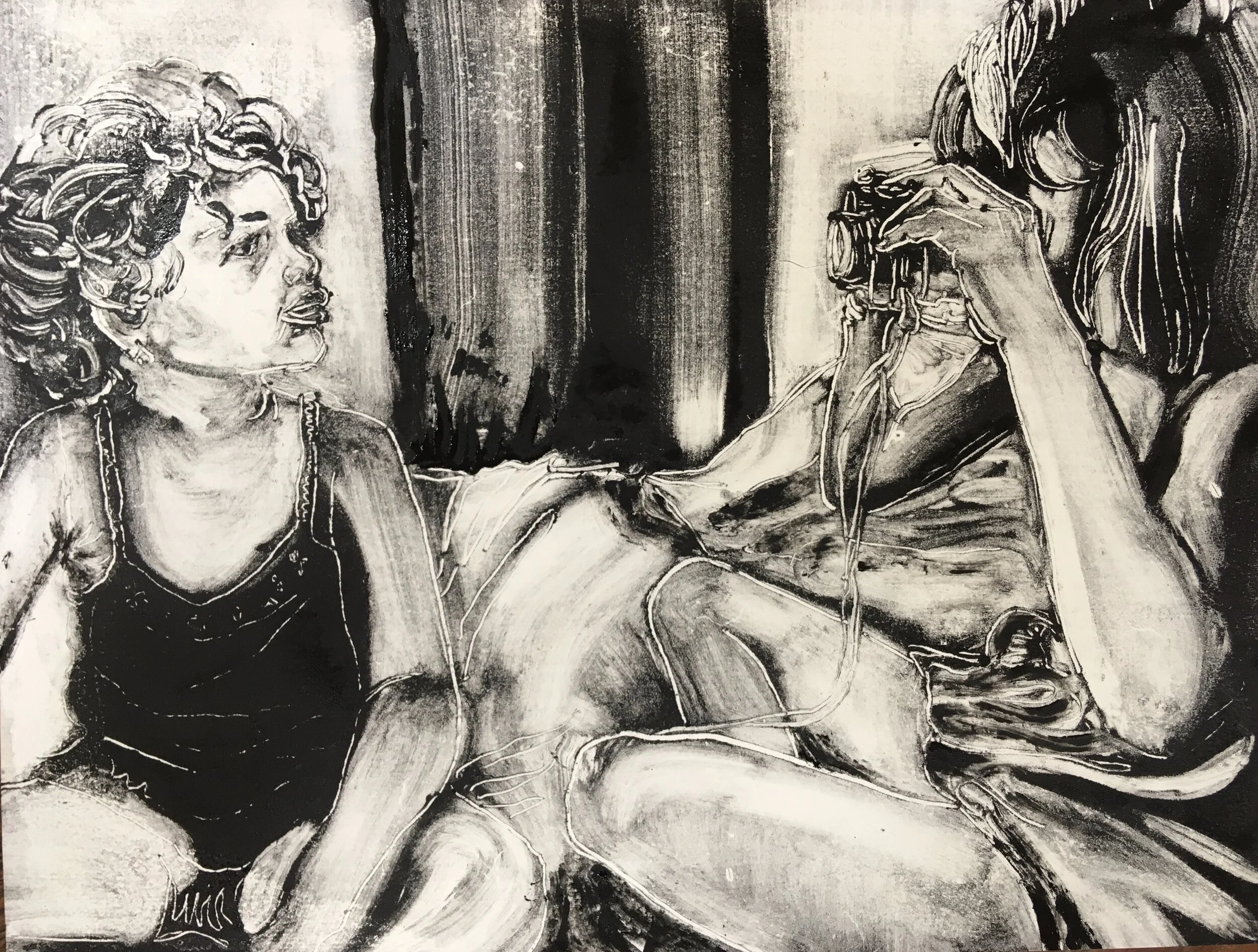 Las fotógrafas (2020) Monoprint on Paper, 11"x9"