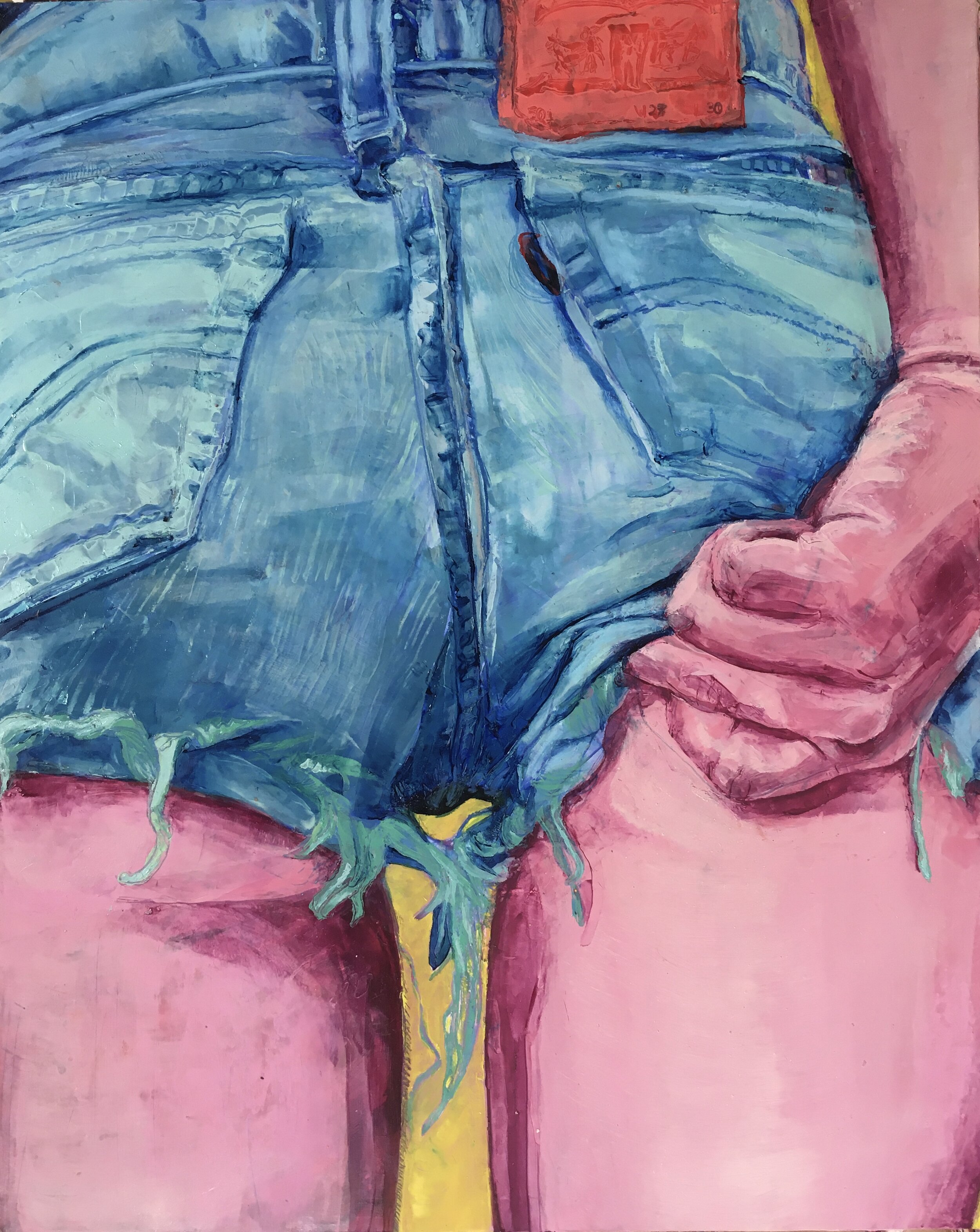 Wedgie (2020) Oil, Acrylic, Pastel, and Colored Pencil on Panel, 16"x20"