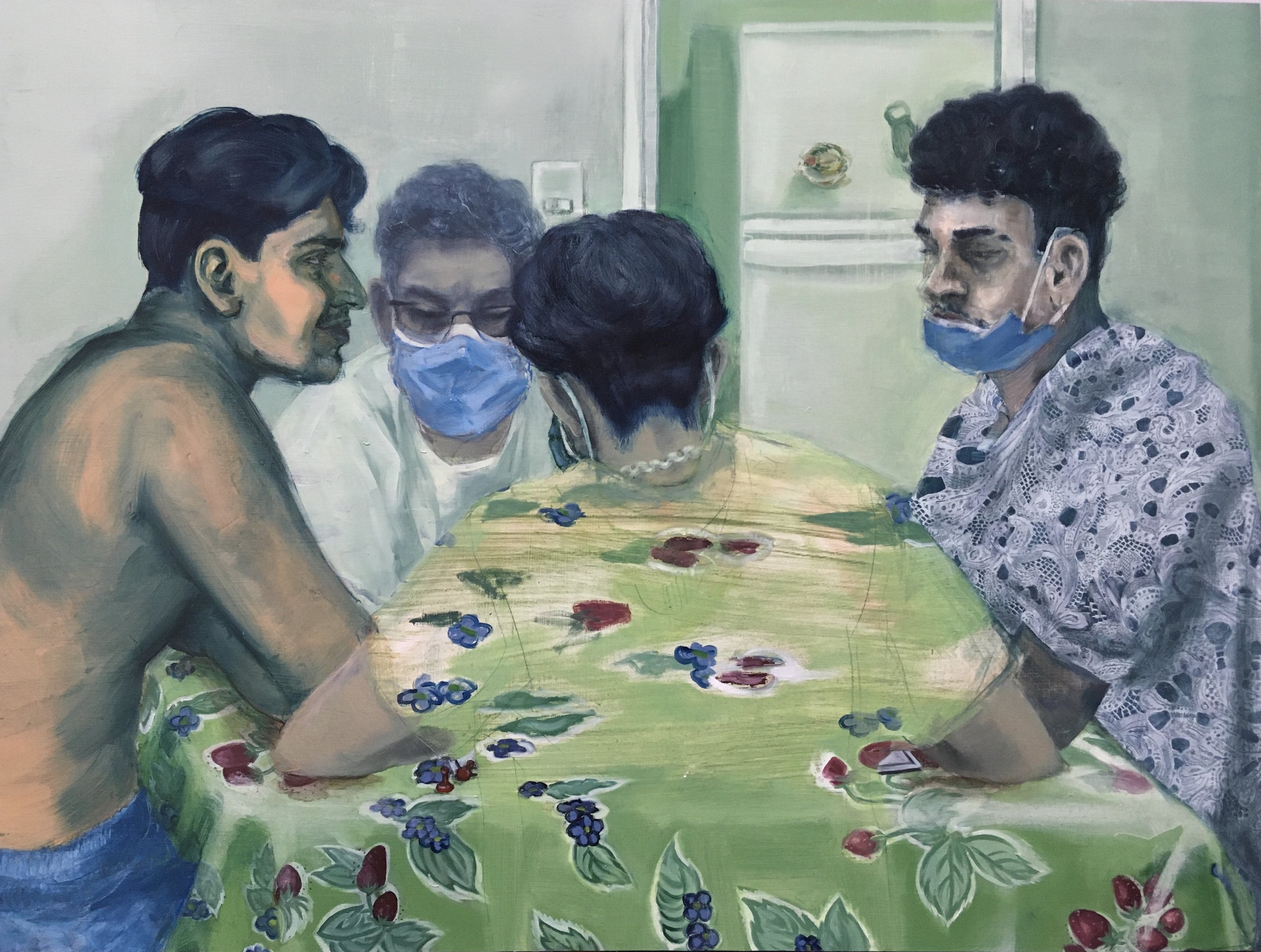 Parcheesi Tournament (2022) Oil, Acrylic, Pastel and Colored Pencil on Panel 40"x36"