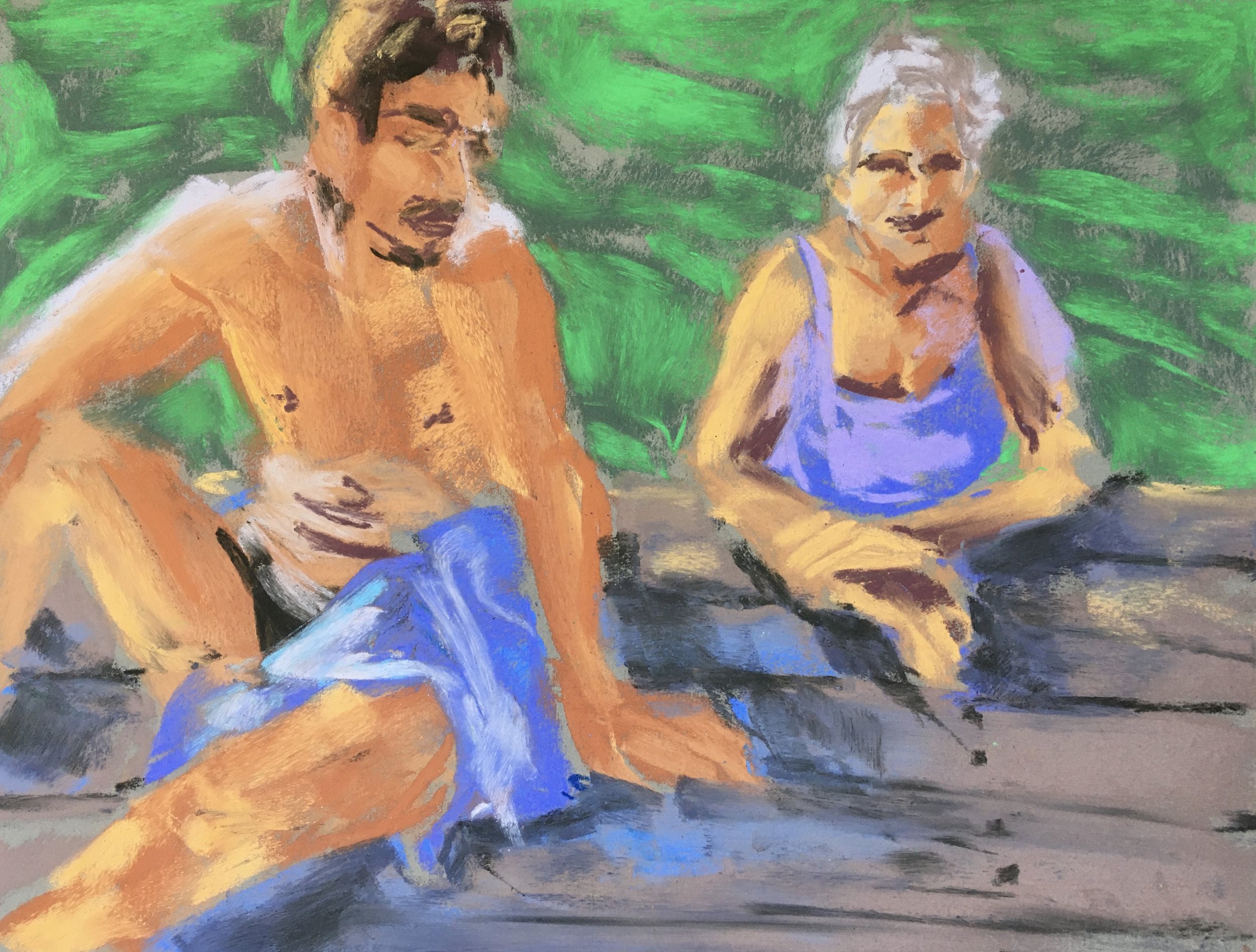 C and GA at the Lake (2022) Pastel on Paper 12"x9"