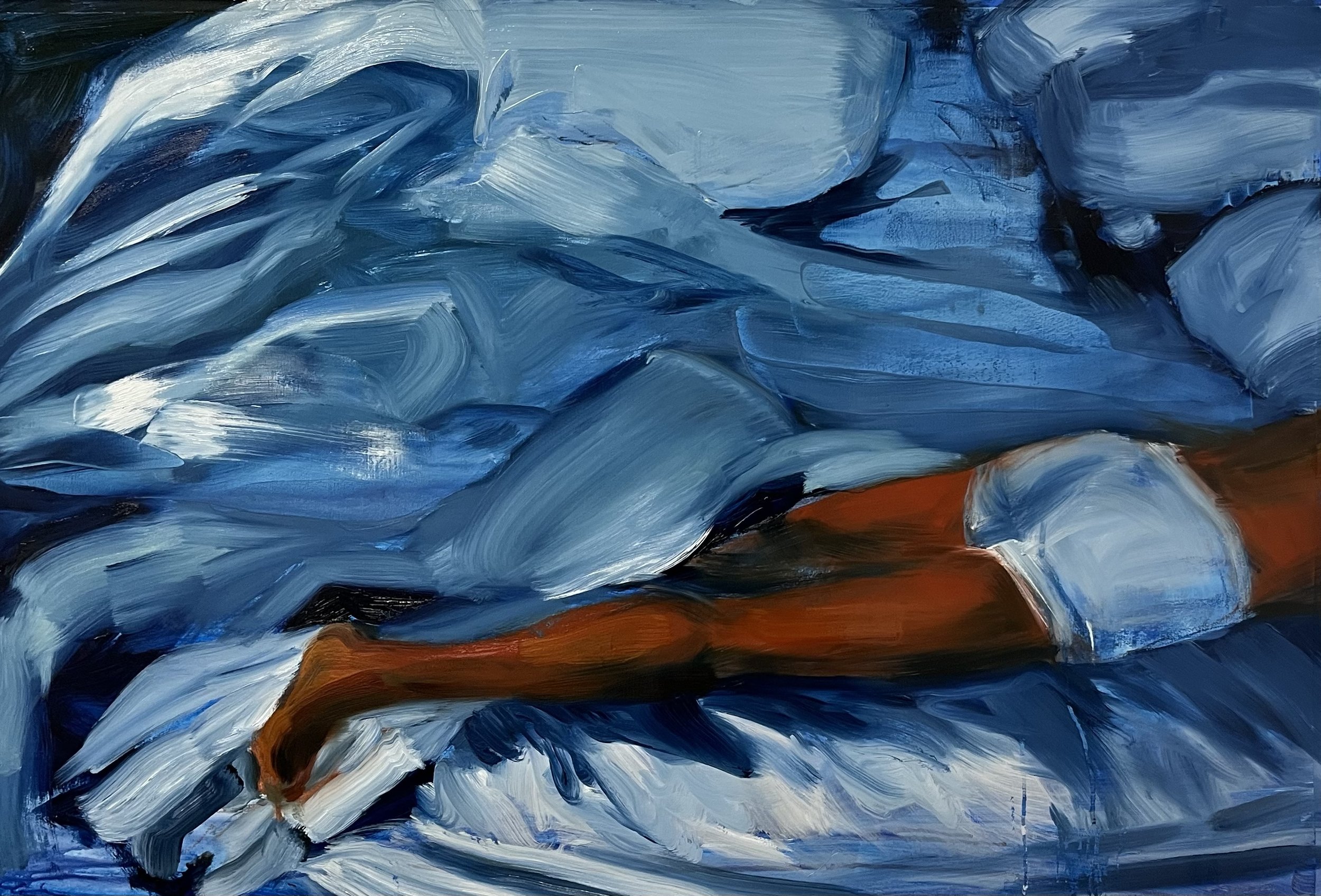 Bed Swim (2022) Oil and Acrylic on Rives BFK 30"x44"