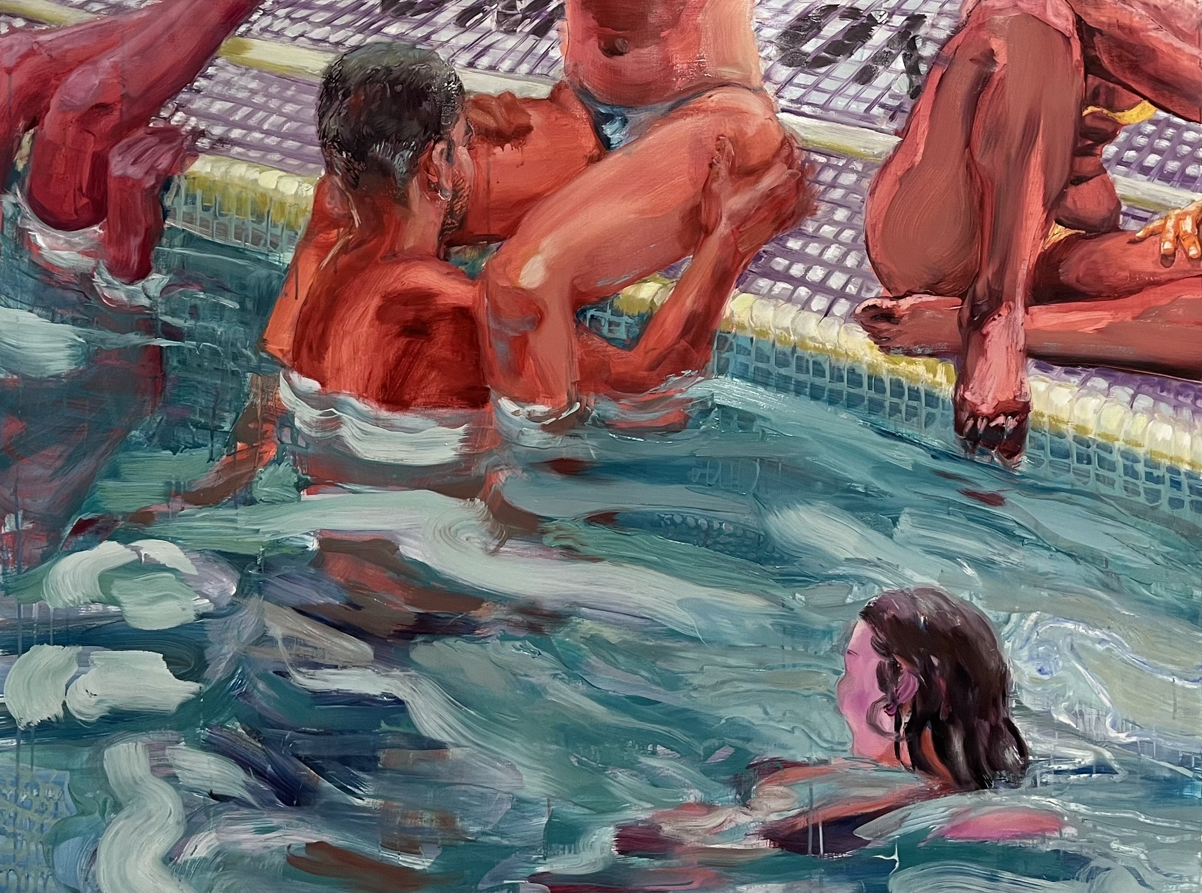 Pool Days: When it is too hot for the beach (2023) Oil, Acrylic and Pastel on Arches Paper, 50"x40"