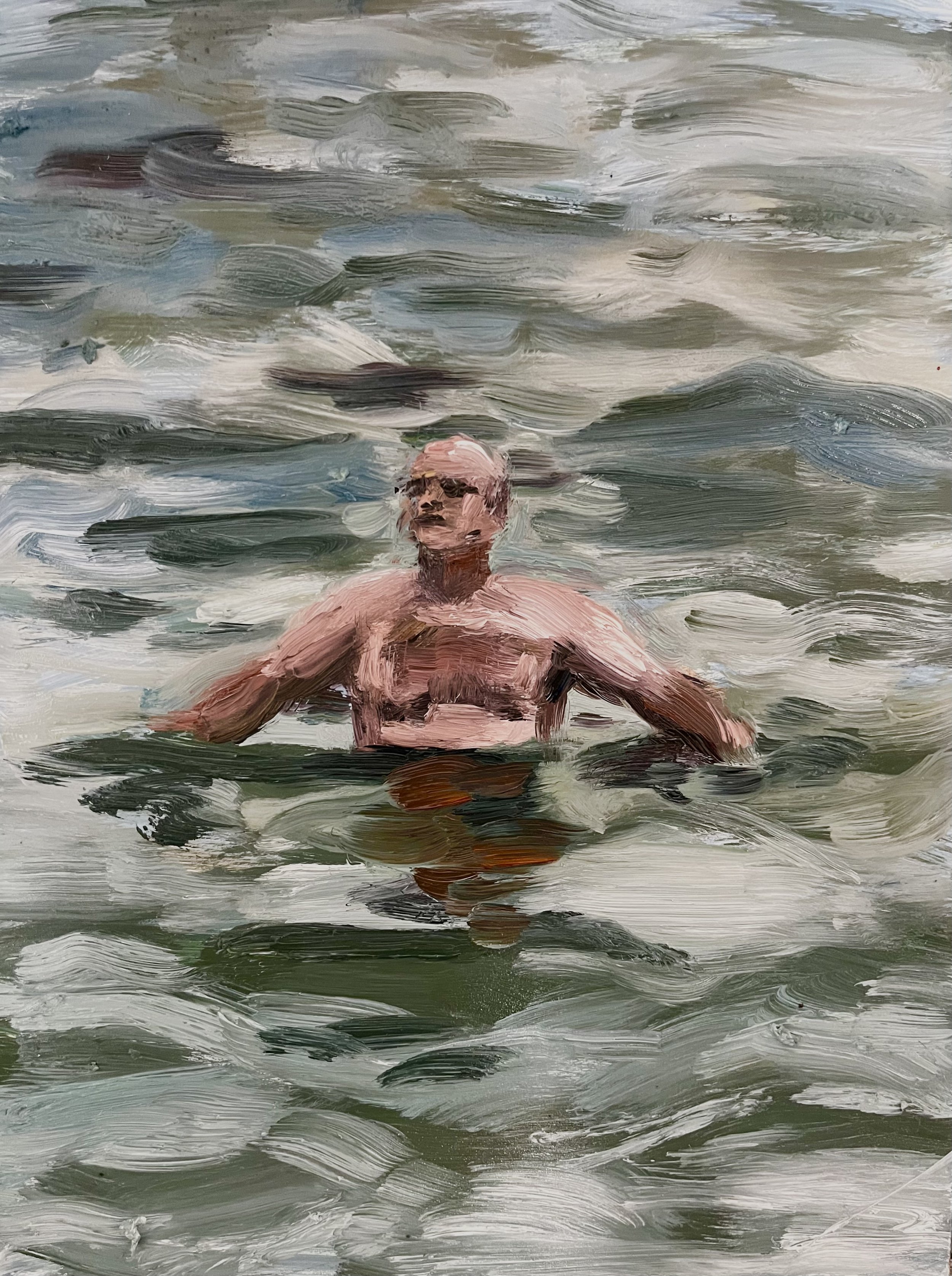 Man in the Water (2023) Oil and Acrylic on Panel 8"x10